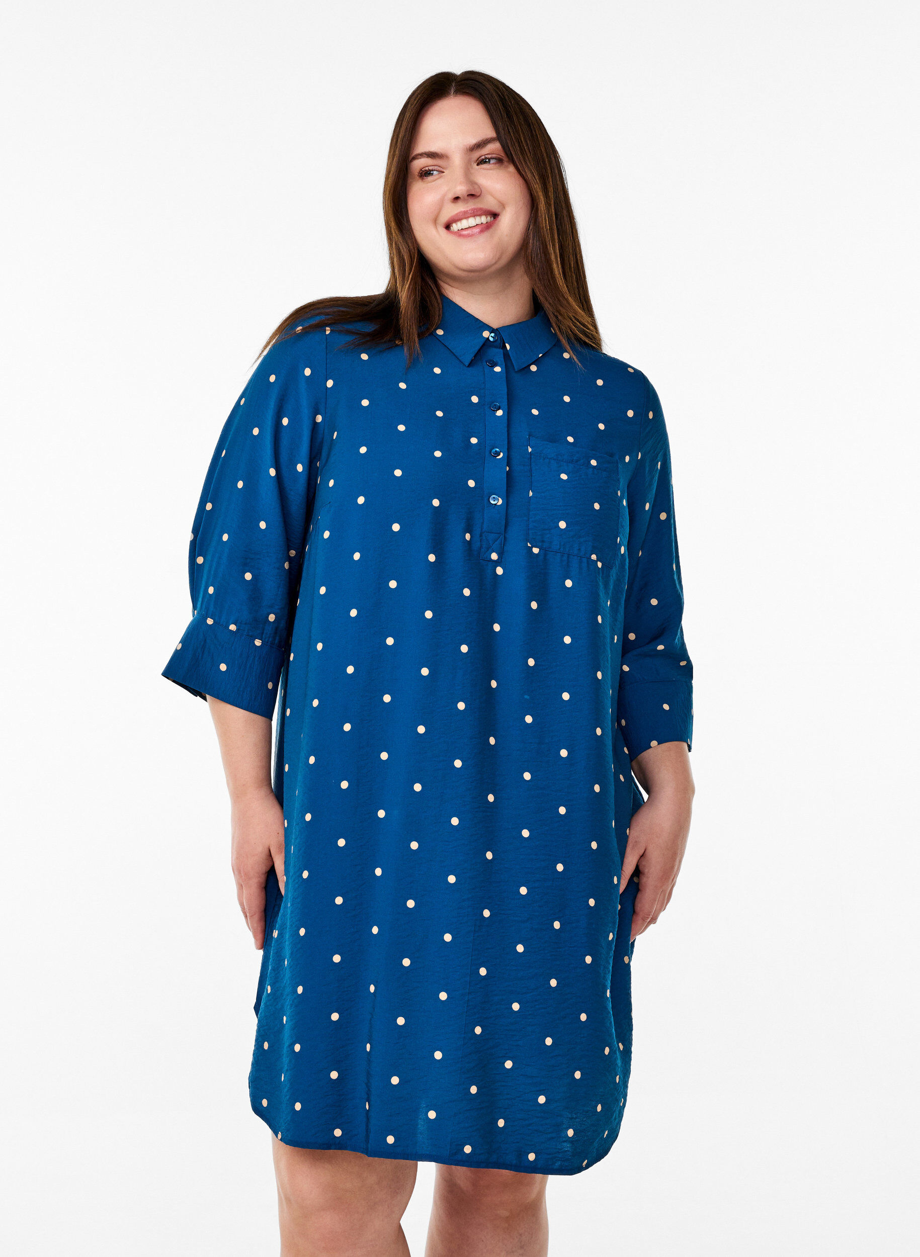ZizziKleid mit Kragen und Brusttasche, Blau, Model image number 0
