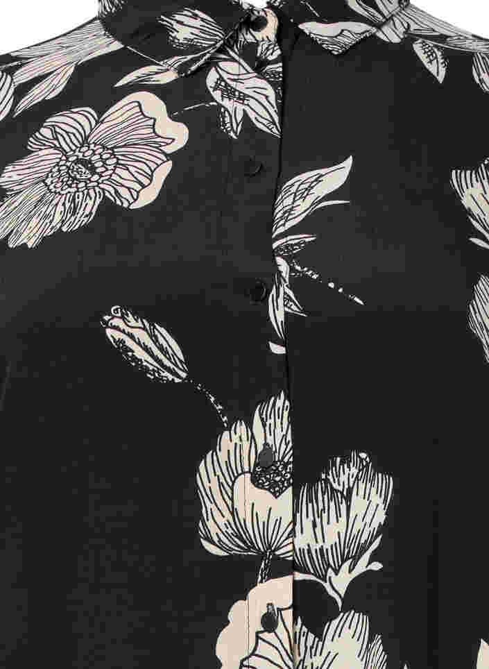 Geblümtes Hemdkleid aus Viskose, Black White AOP, Packshot image number 2