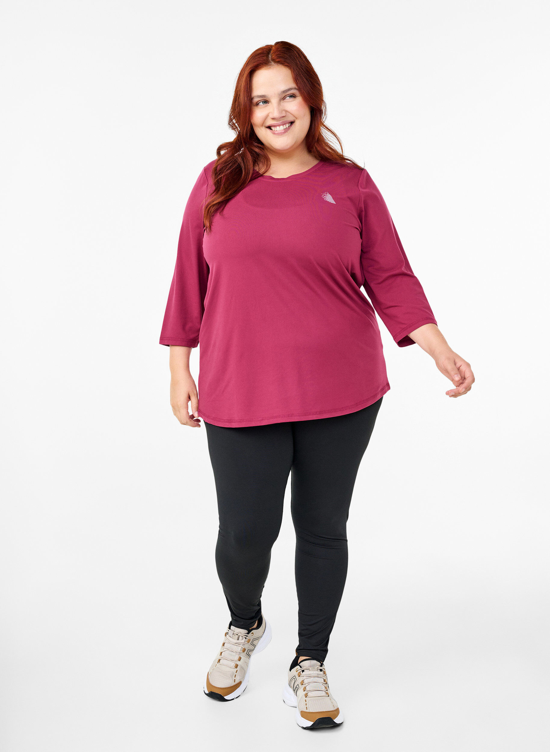 Zizzi Trainingsbluse mit 3/4 &Auml;rmeln, Rot, Model image number 1