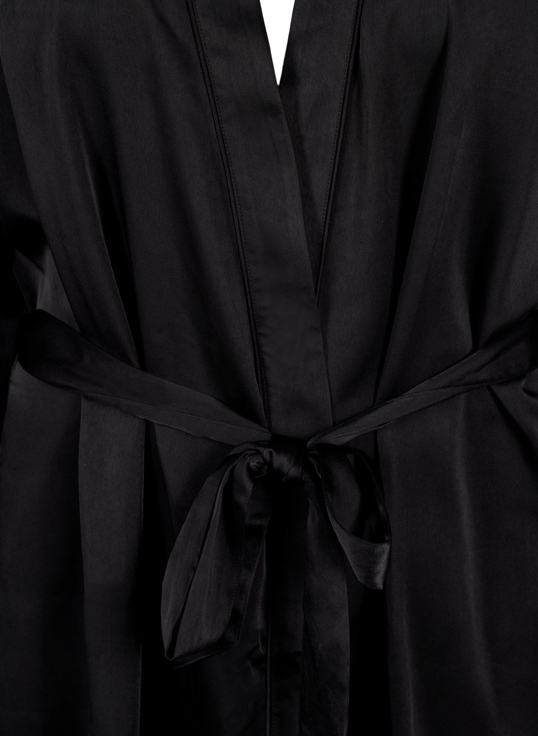 ZizziSatin-Kimono mit G&uuml;rtel, Black, Packshot image number 2