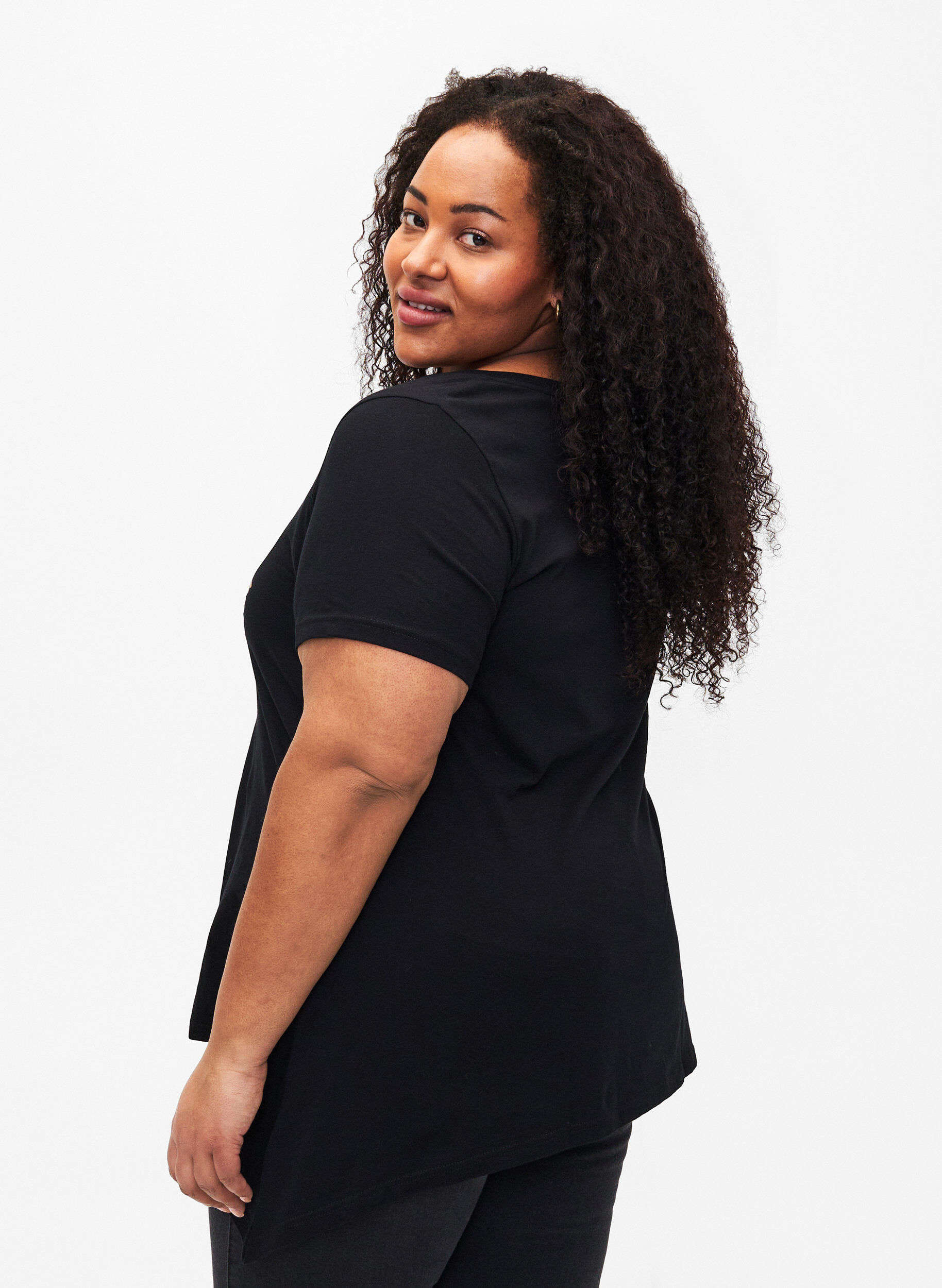 ZizziBaumwoll-T-Shirt mit kurzen &Auml;rmeln, Black W. Sun, Model image number 1