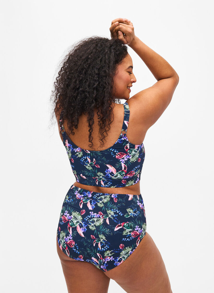 Bikini-Unterteil mit hohem Bund und Aufdruck, Blau, Model image number 1