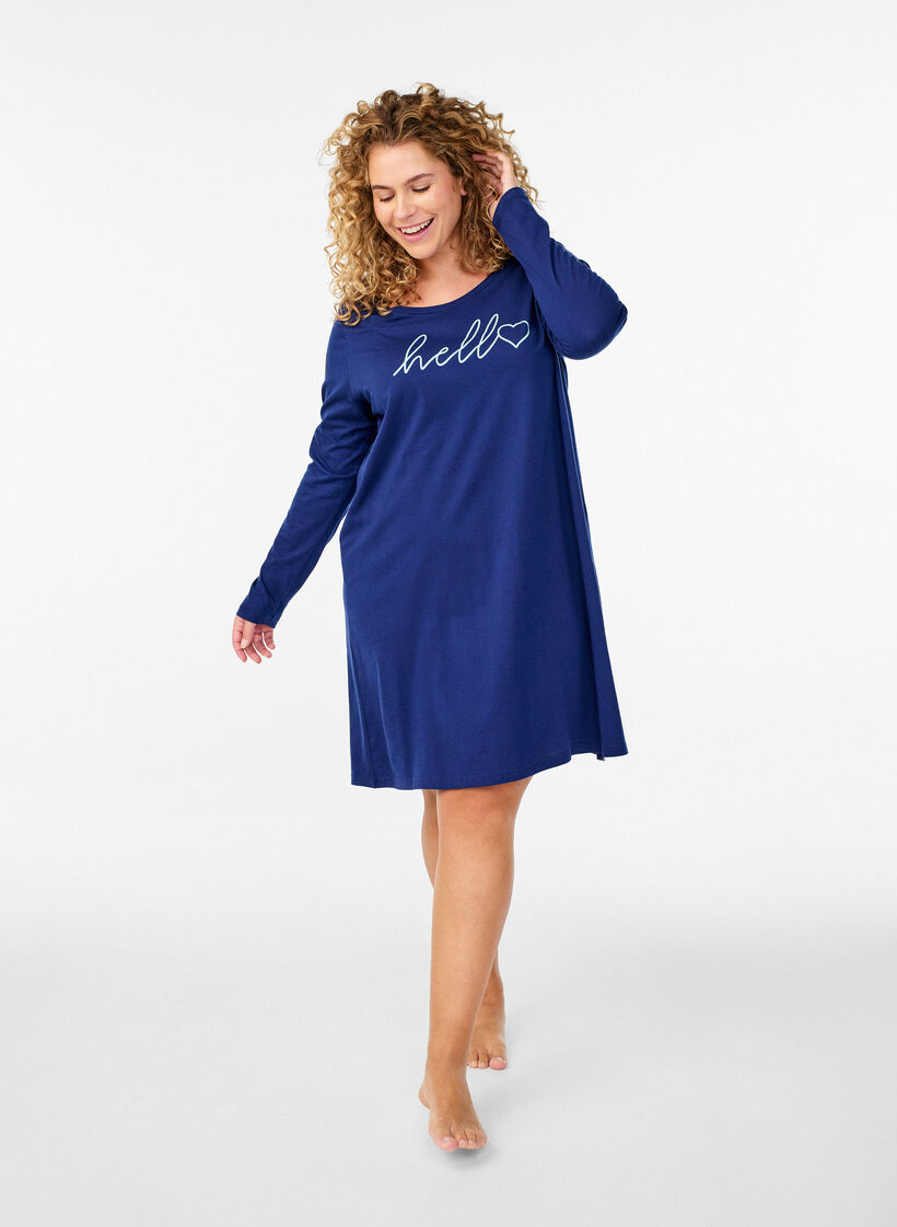 Lang&auml;rmliges Nachthemd aus Bio-Baumwolle, Blau, Model image number 1