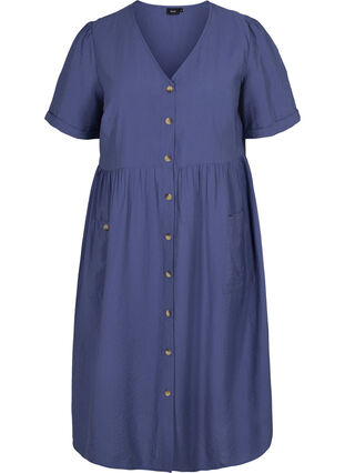 Kurzarm Kleid mit Knöpfen und Taschen, Nightshadow Blue, Packshot image number 0