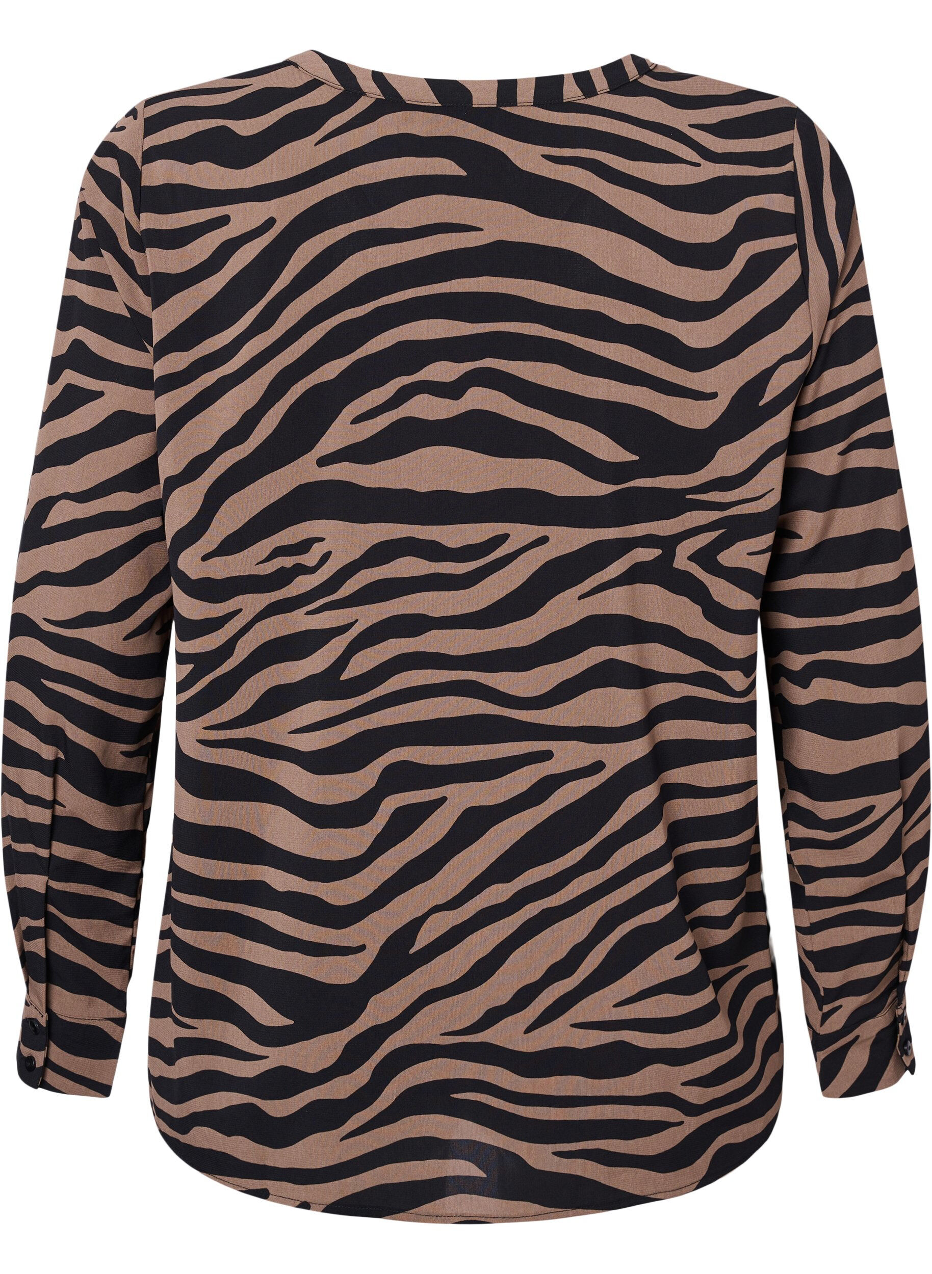 ZizziHemd mit V-Ausschnitt und Zebradruck, Black/Brown Zebra, Packshot image number 1
