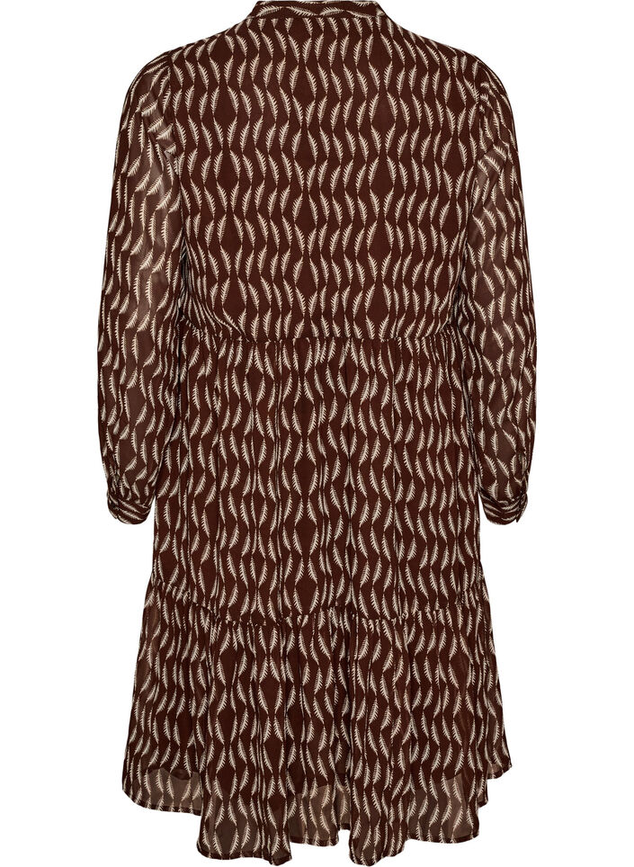 Kleid mit Allover-Muster und einer Volantlage, Braun, Packshot image number 1