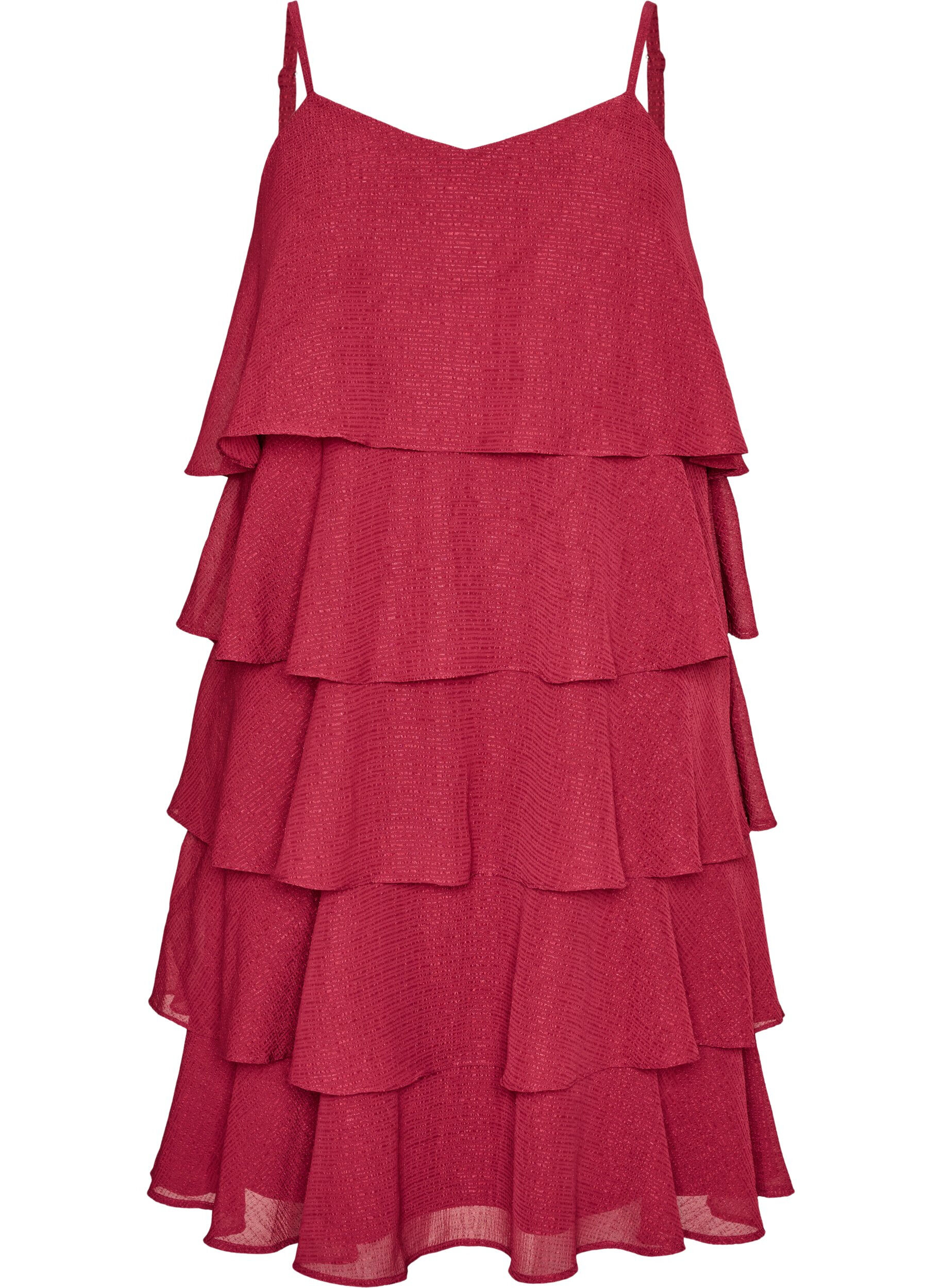 Lagenkleid mit R&uuml;schen und Spaghettitr&auml;gern
