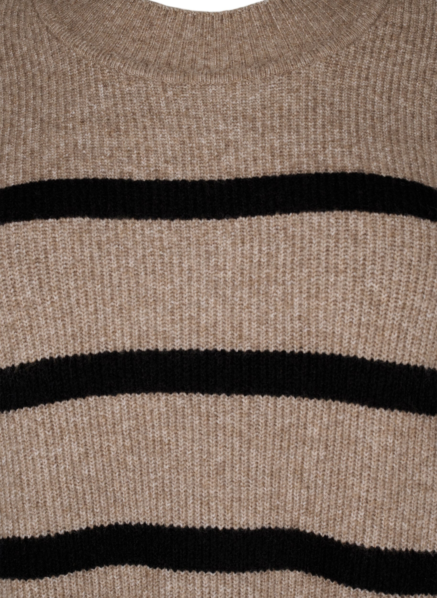 ZizziStrickkleid mit langen &Auml;rmeln und Streifen, Desert Taupe Comb, Packshot image number 2