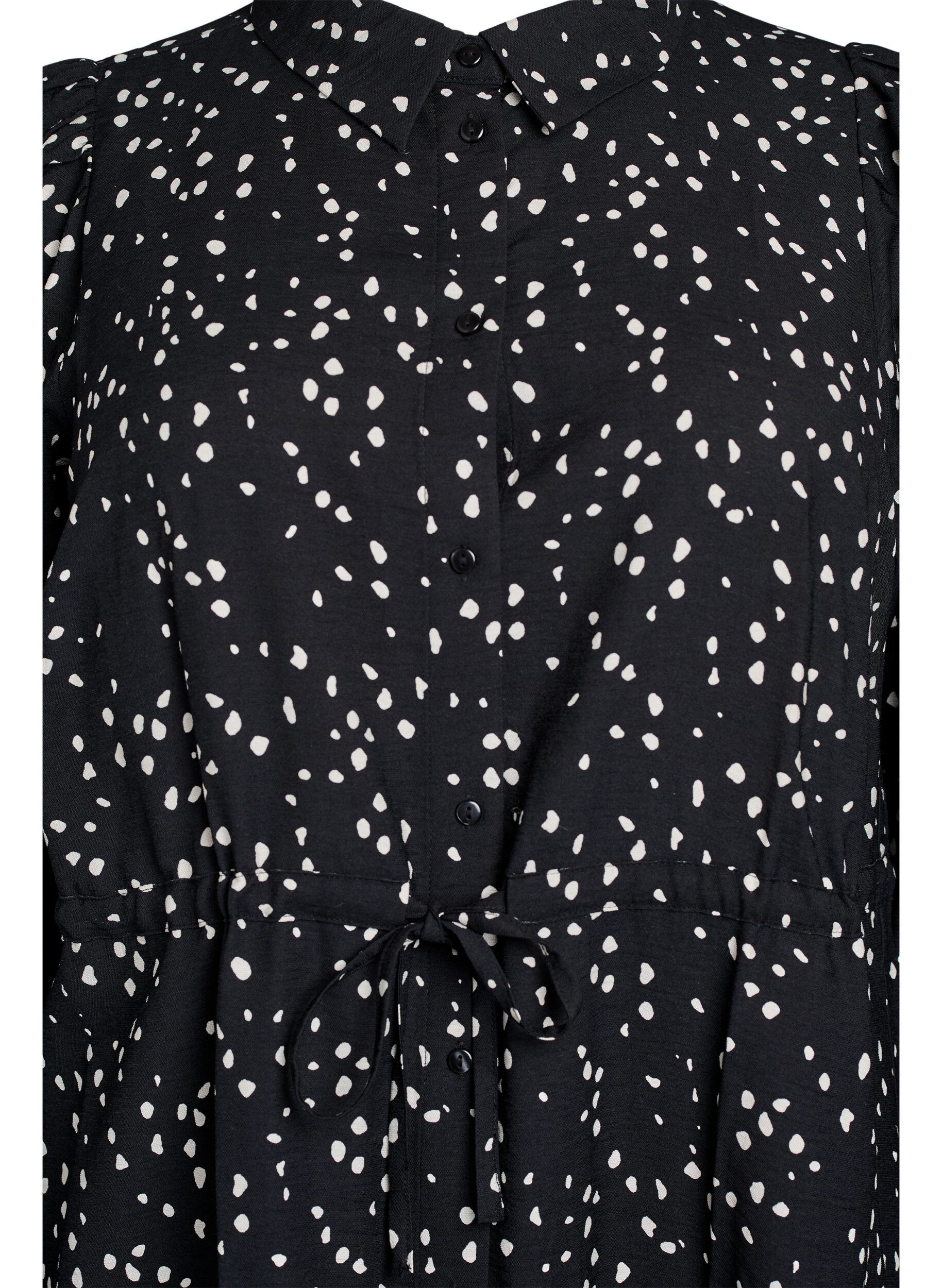 ZizziBlusenkleid aus bedrucktem Material mit Bindeg&uuml;rtel, Schwarz, Packshot image number 2