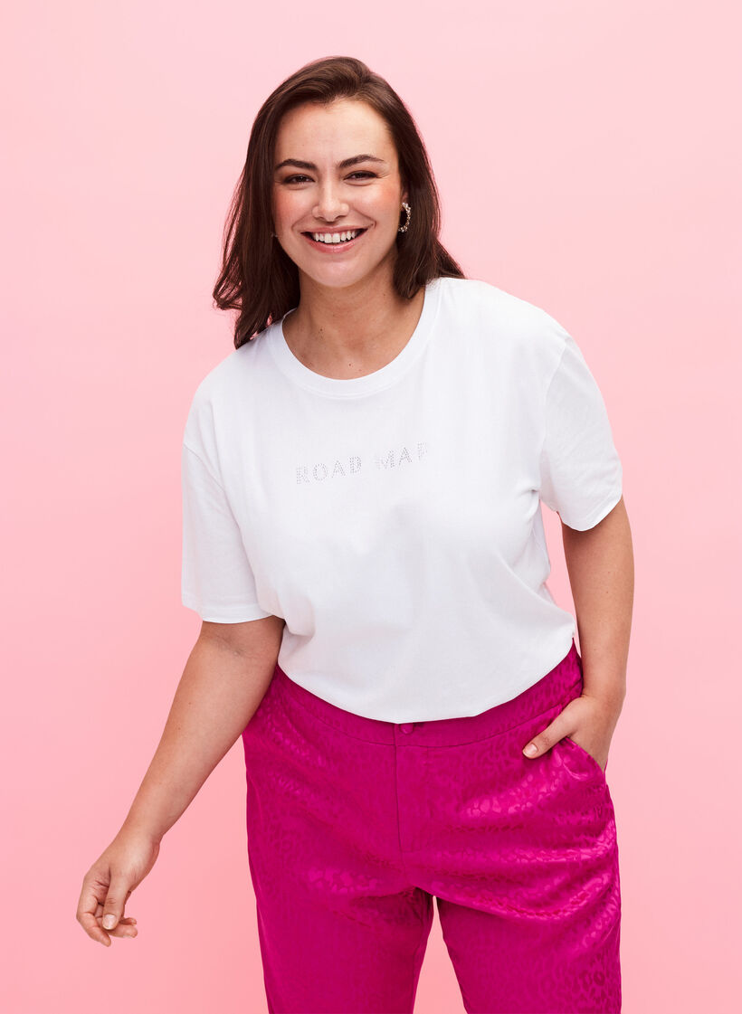 T-Shirt aus Bio-Baumwolle mit Schmucksteinen, White, Model image number 0