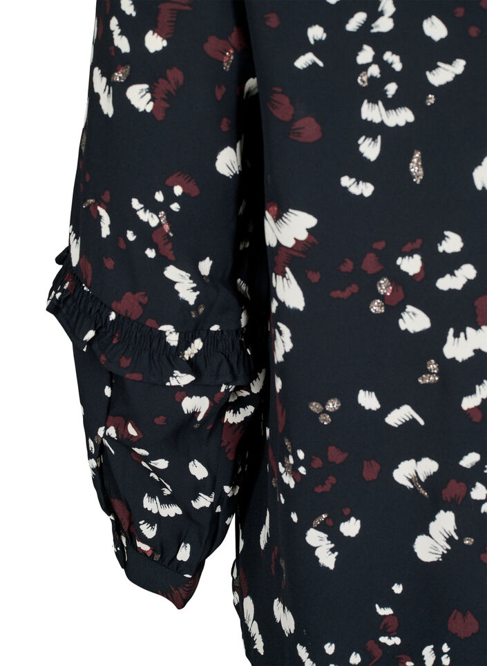 Bluse mit Print und Rüschendetails, Schwarz, Packshot image number 3