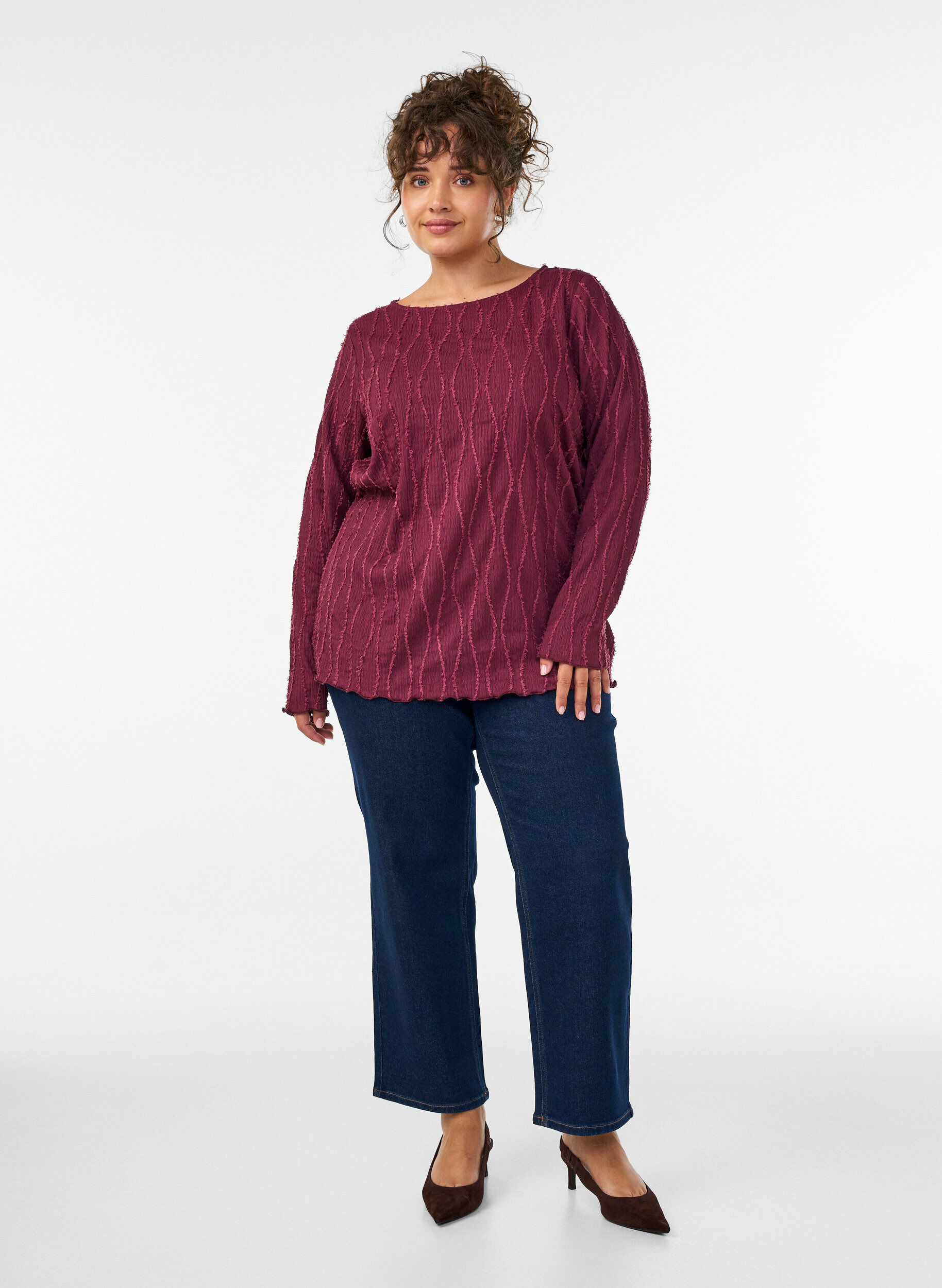 ZizziBluse aus Jersey mit welliger Struktur, Rot, Model image number 1