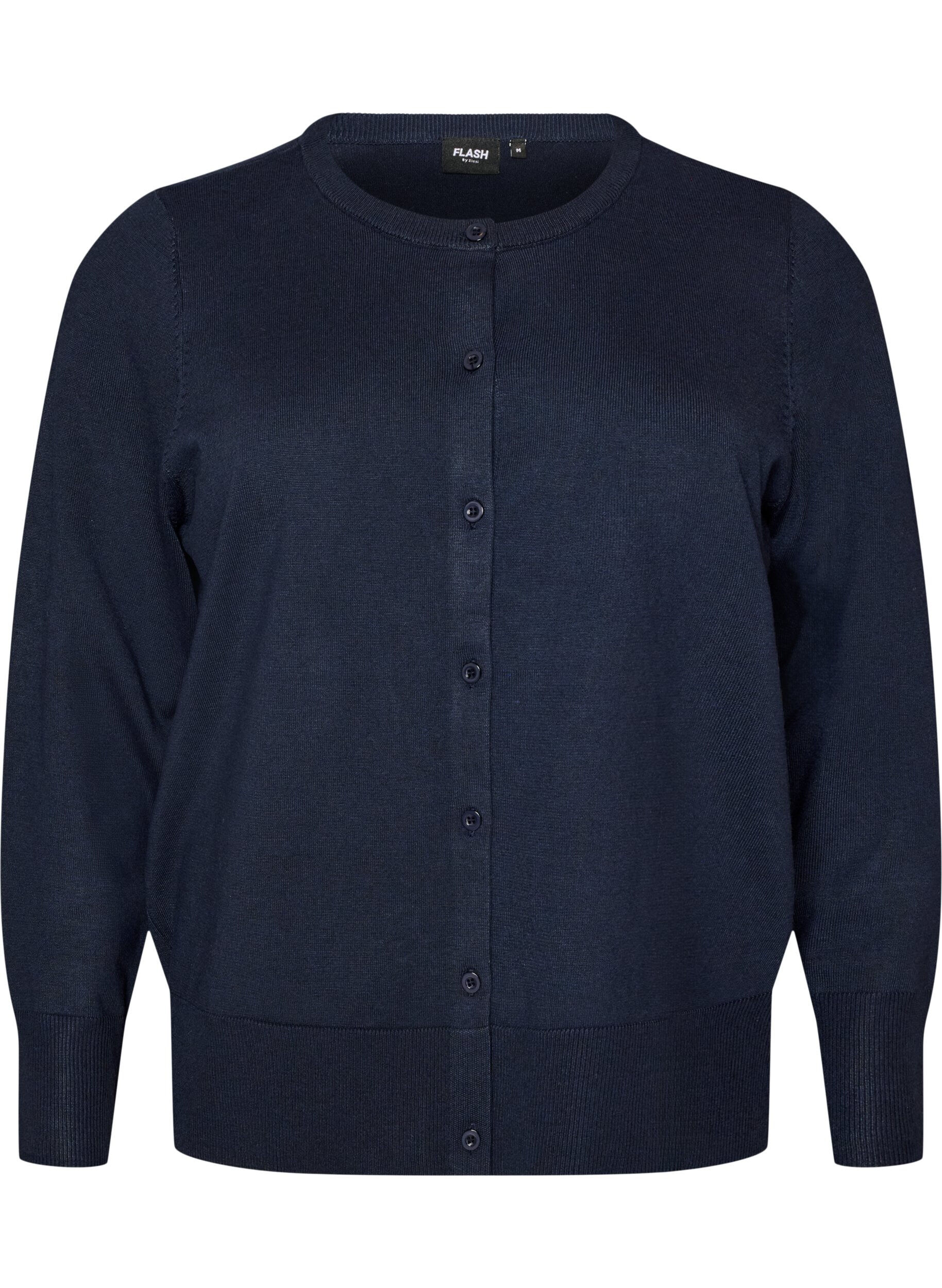 ZizziFeinstrick-Strickjacke mit Rundhalsausschnitt, Blau, Packshot image number 0