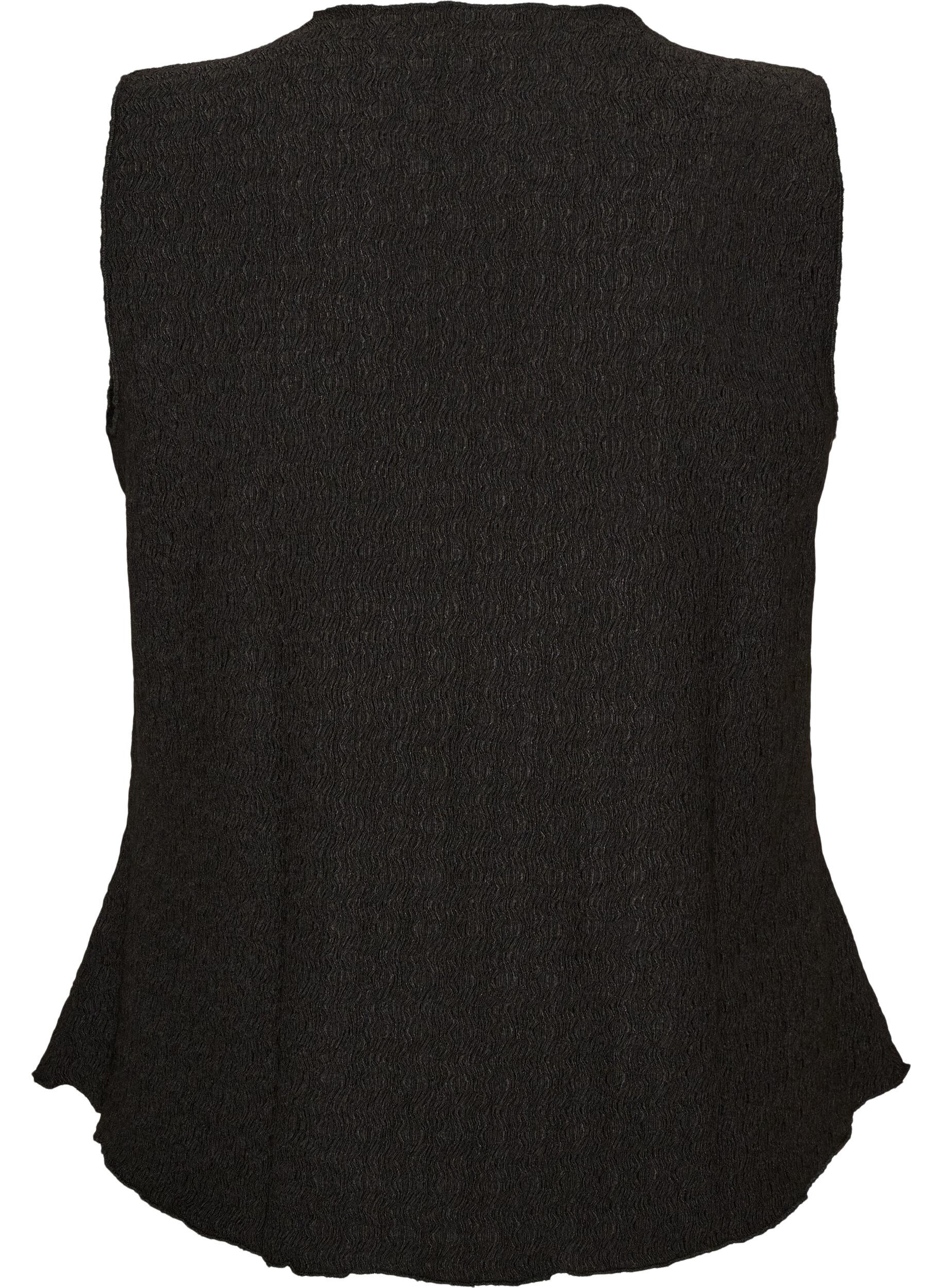 Zizzi&Auml;rmelloses Top mit welliger Struktur und Knopfverschluss, Schwarz, Packshot image number 1