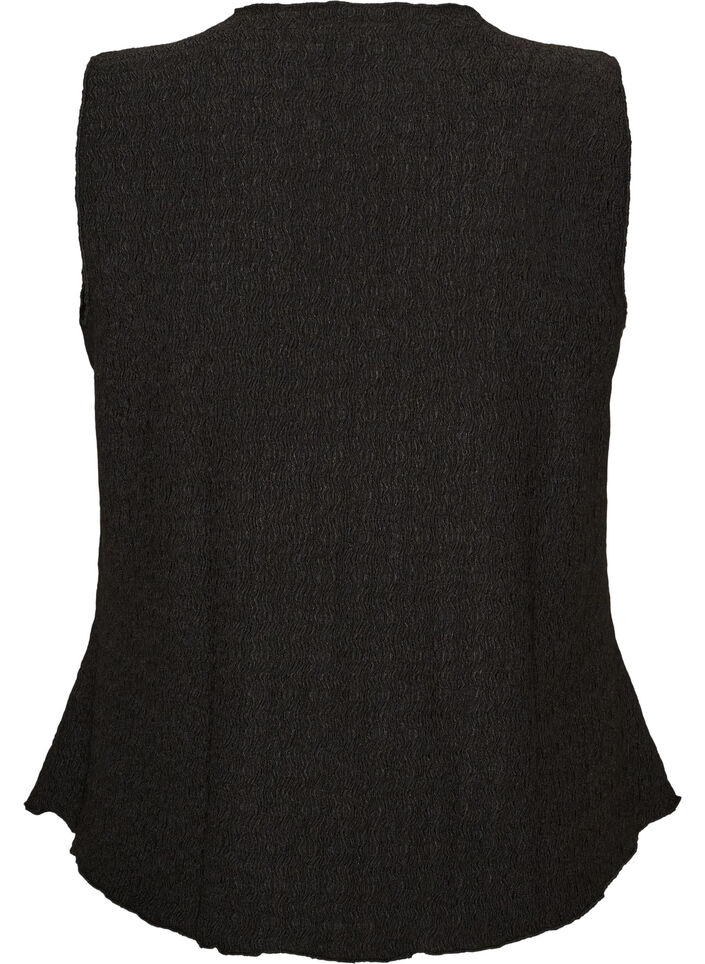 &Auml;rmelloses Top mit welliger Struktur und Knopfverschluss, Schwarz, Packshot image number 1
