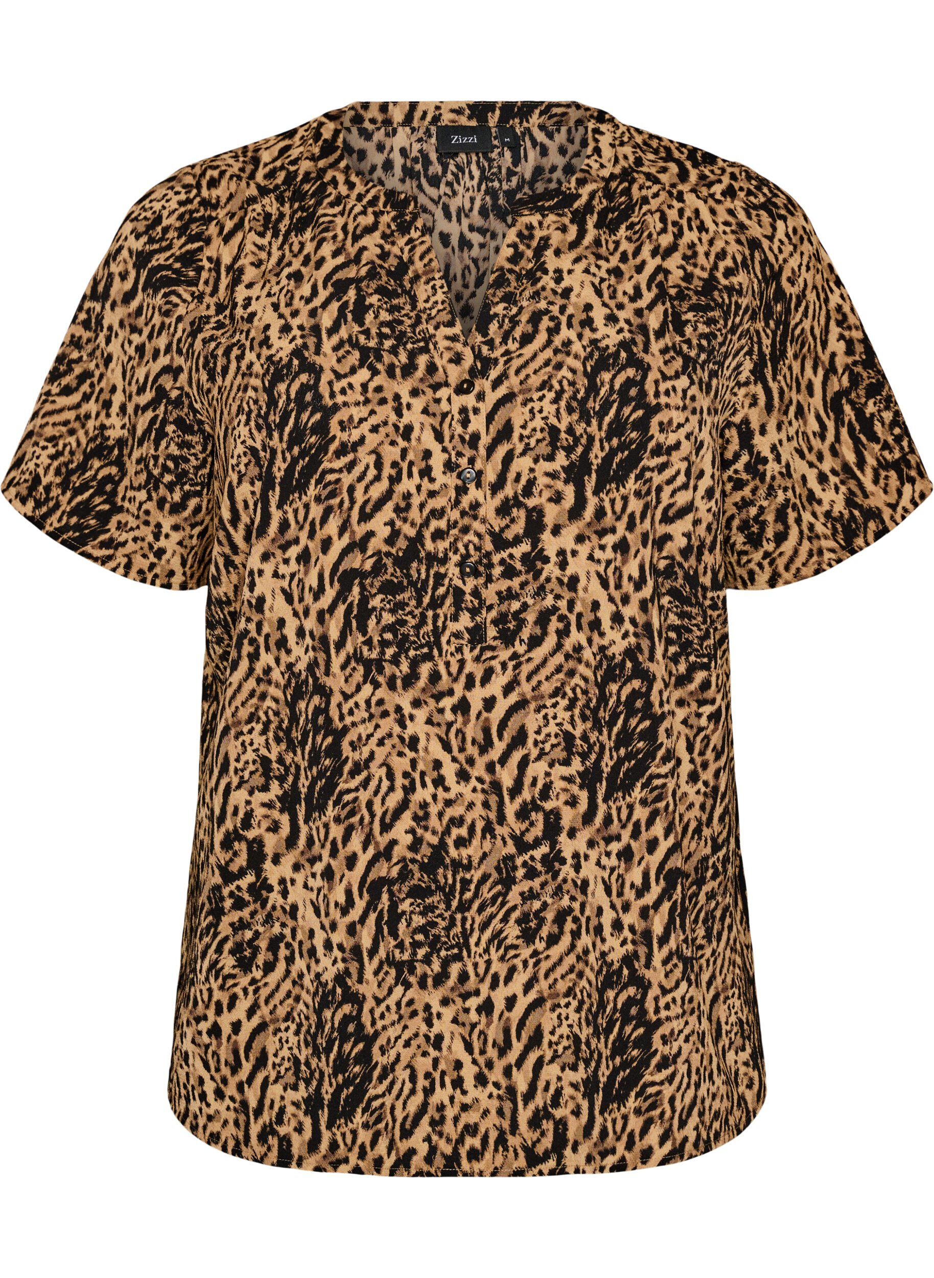 ZizziBluse mit kurzen &Auml;rmeln und V-Ausschnitt, Braun, Packshot image number 0