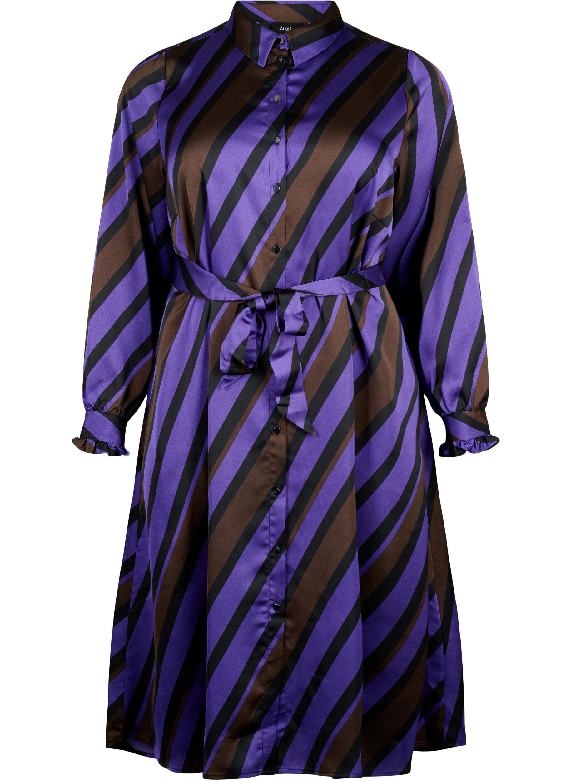 ZizziHemdblusenkleid aus Satin mit diagonalen Streifen, Stripe AOP, Packshot image number 0