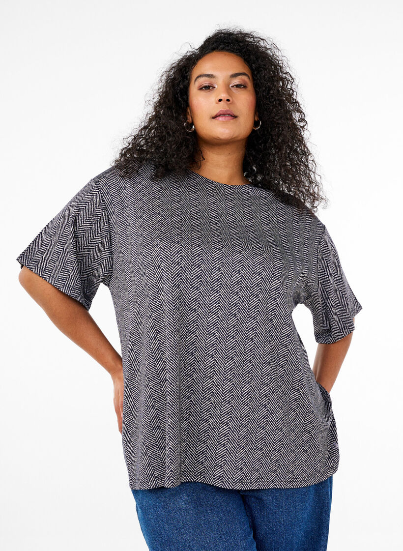 Oversize-Bluse mit Muster, Blau, Model image number 0