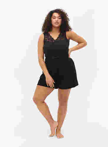 Lockere Pyjamahose aus Baumwollmischung, Black, Model image number 3