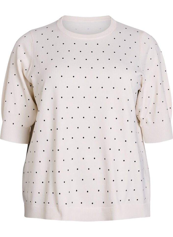 Stricktop mit Polka-Dot-Muster und kurzen &Auml;rmeln, Wei&szlig;, Packshot image number 0