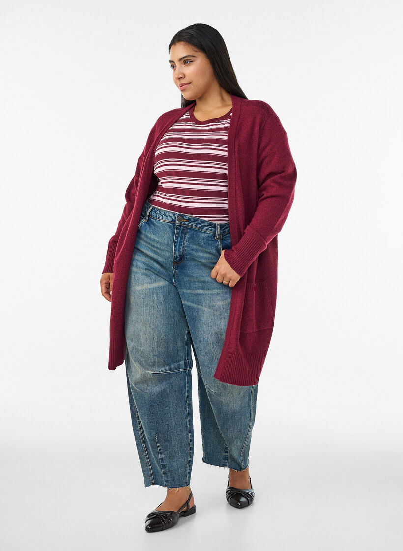 Strickjacke mit Rippenstrick und Taschen, Rot, Model image number 1