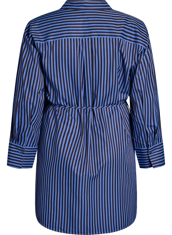 Gestreifte Bluse mit Wickeloptik und Bindeg&uuml;rtel, Blau, Packshot image number 1