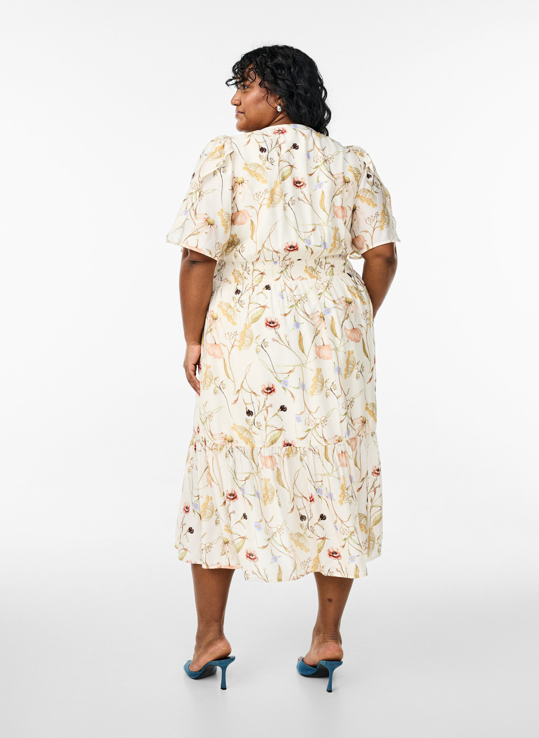 ZizziGebl&uuml;mtes Midi-Kleid in A-Linienform, Beige, Model image number 2