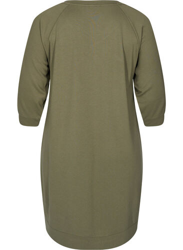 Kleid mit 3/4-Ärmeln und Trackband, Dusty Olive, Packshot image number 1