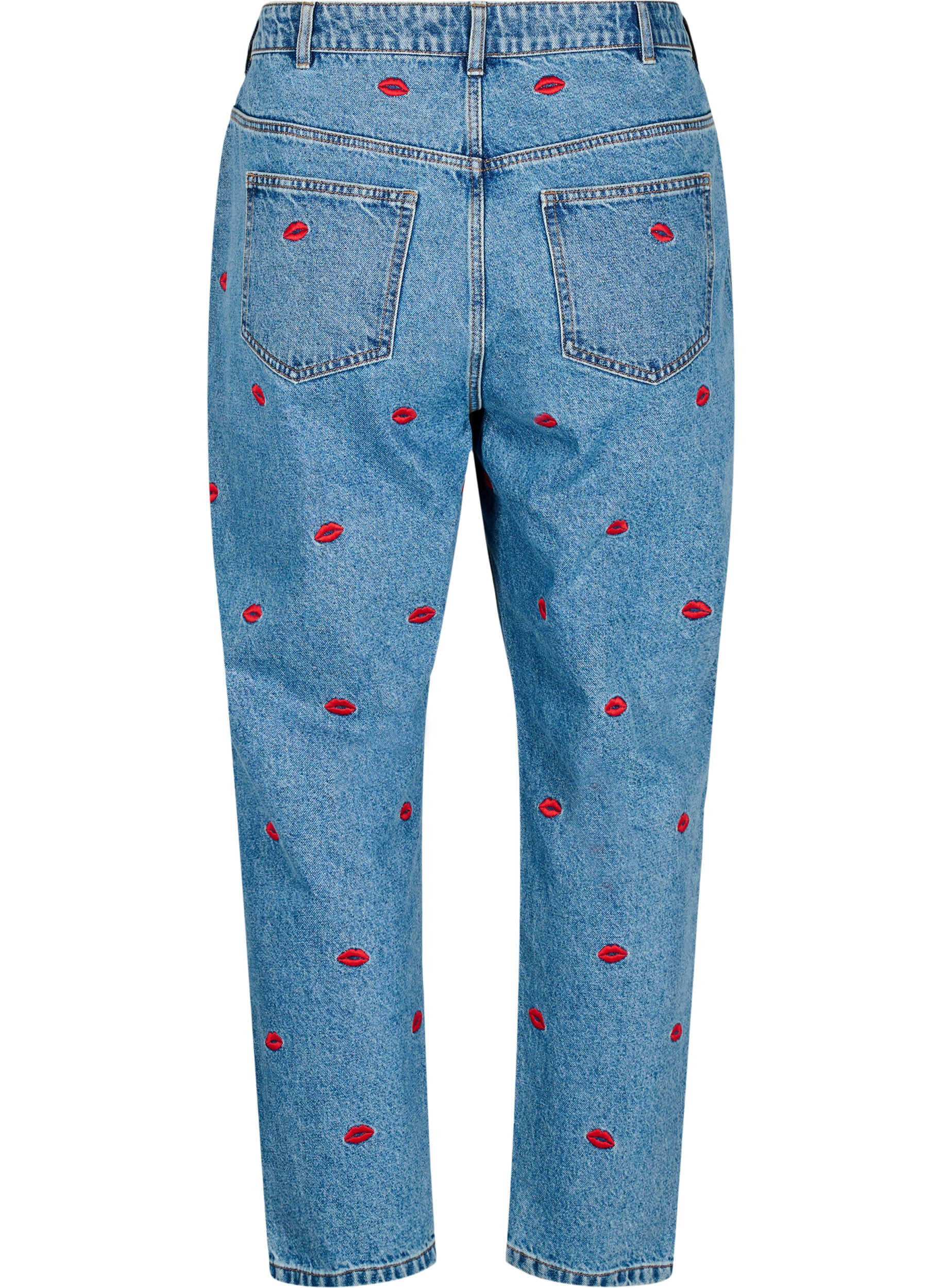 ZizziMille Mom Fit Jeans mit Stickerei, Blau, Packshot image number 1