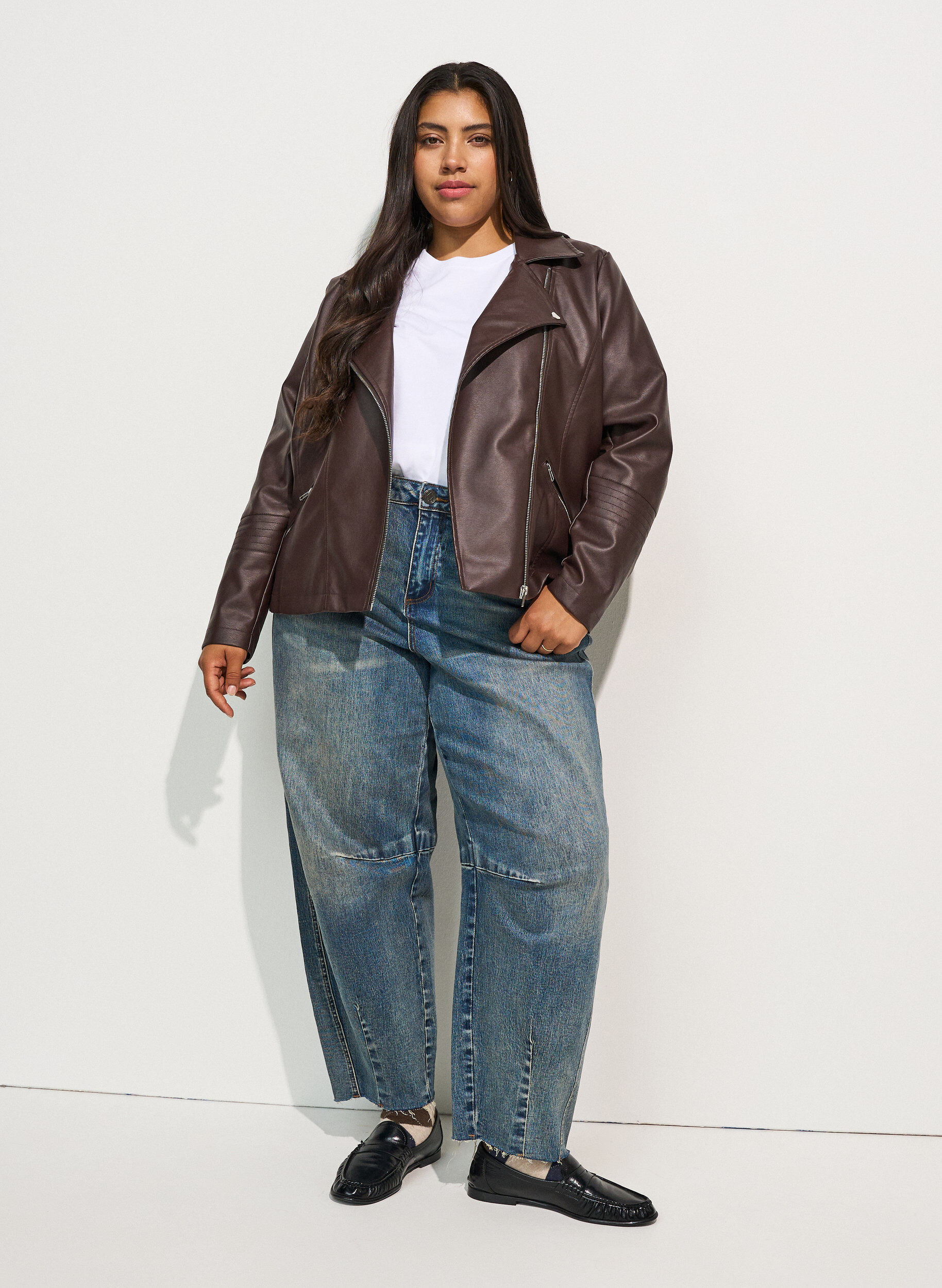 ZizziBikerjacke aus Kunstleder, Braun, Model image number 1