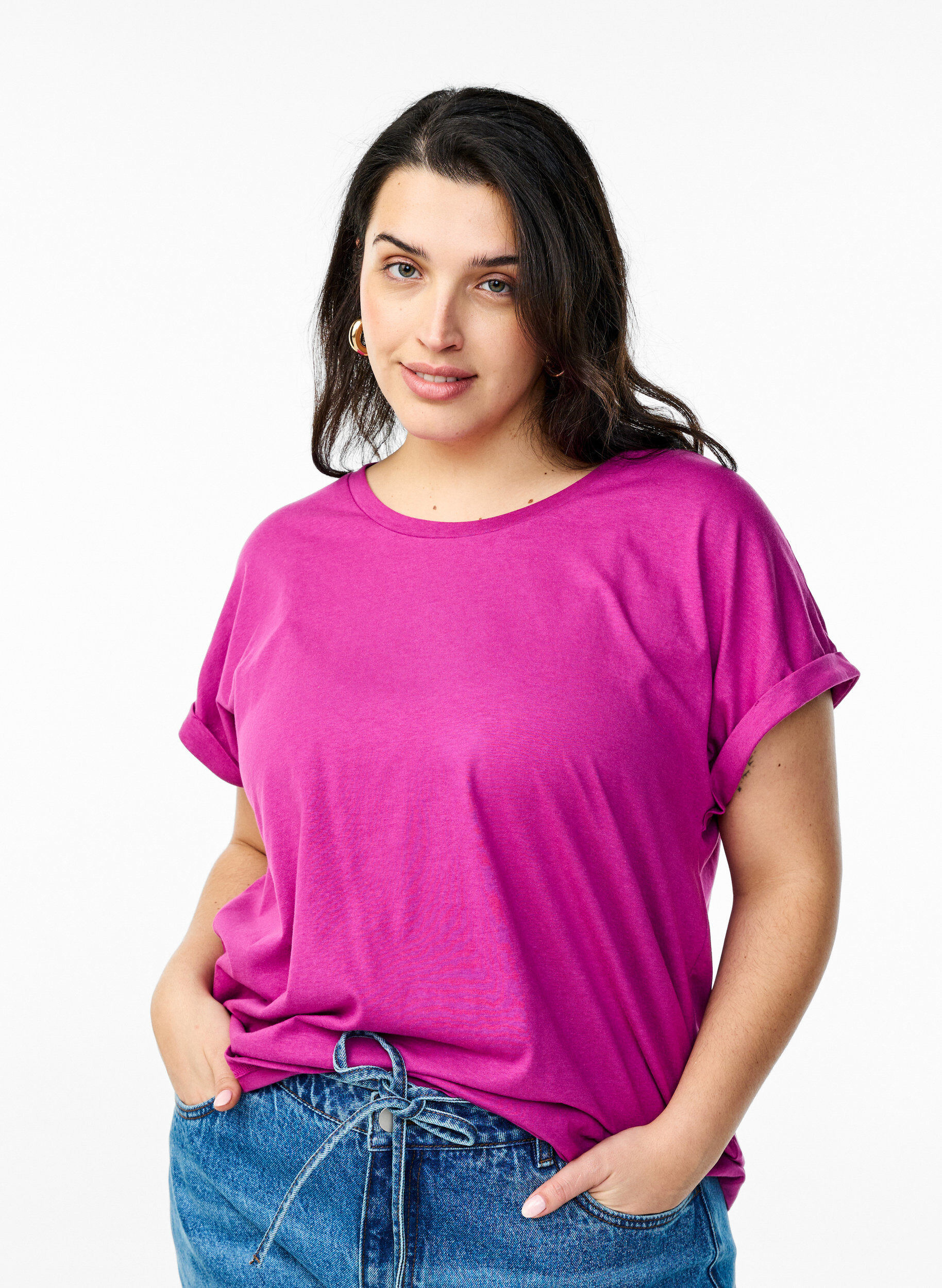 ZizziKurz&auml;rmliges T-Shirt aus einer Baumwollmischung, Lila, Model image number 0
