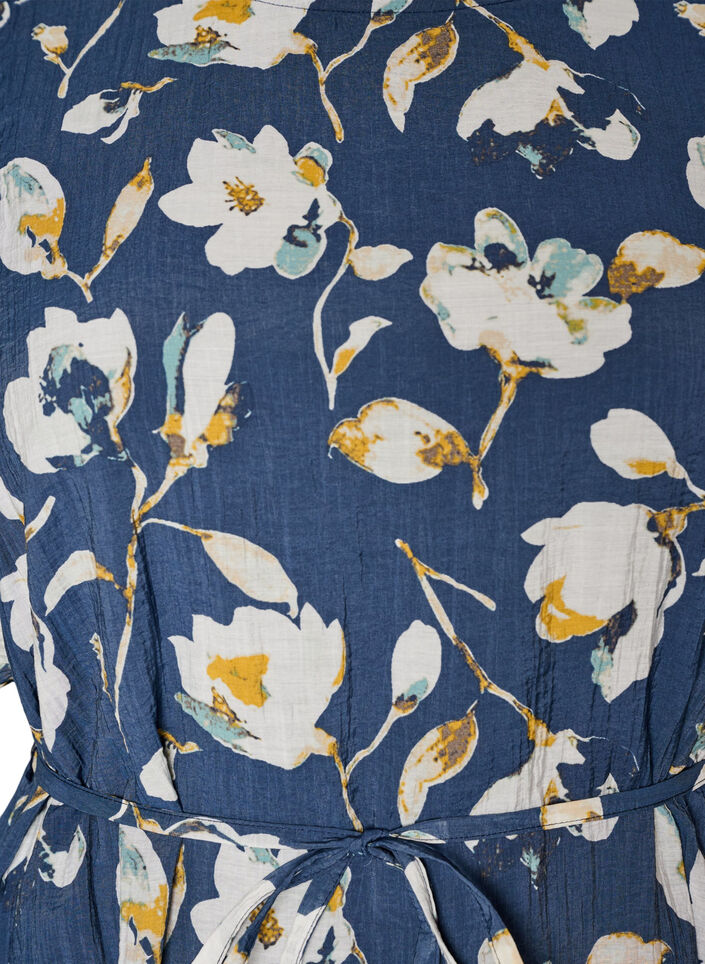 Kn&ouml;chellanges Kleid mit Fl&uuml;gel&auml;rmeln und Bindeg&uuml;rtel, Blau, Packshot image number 2