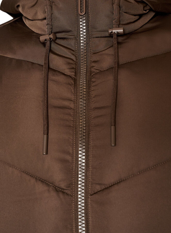 Langer Puffermantel mit Kapuze und Taschen, Braun, Packshot image number 2
