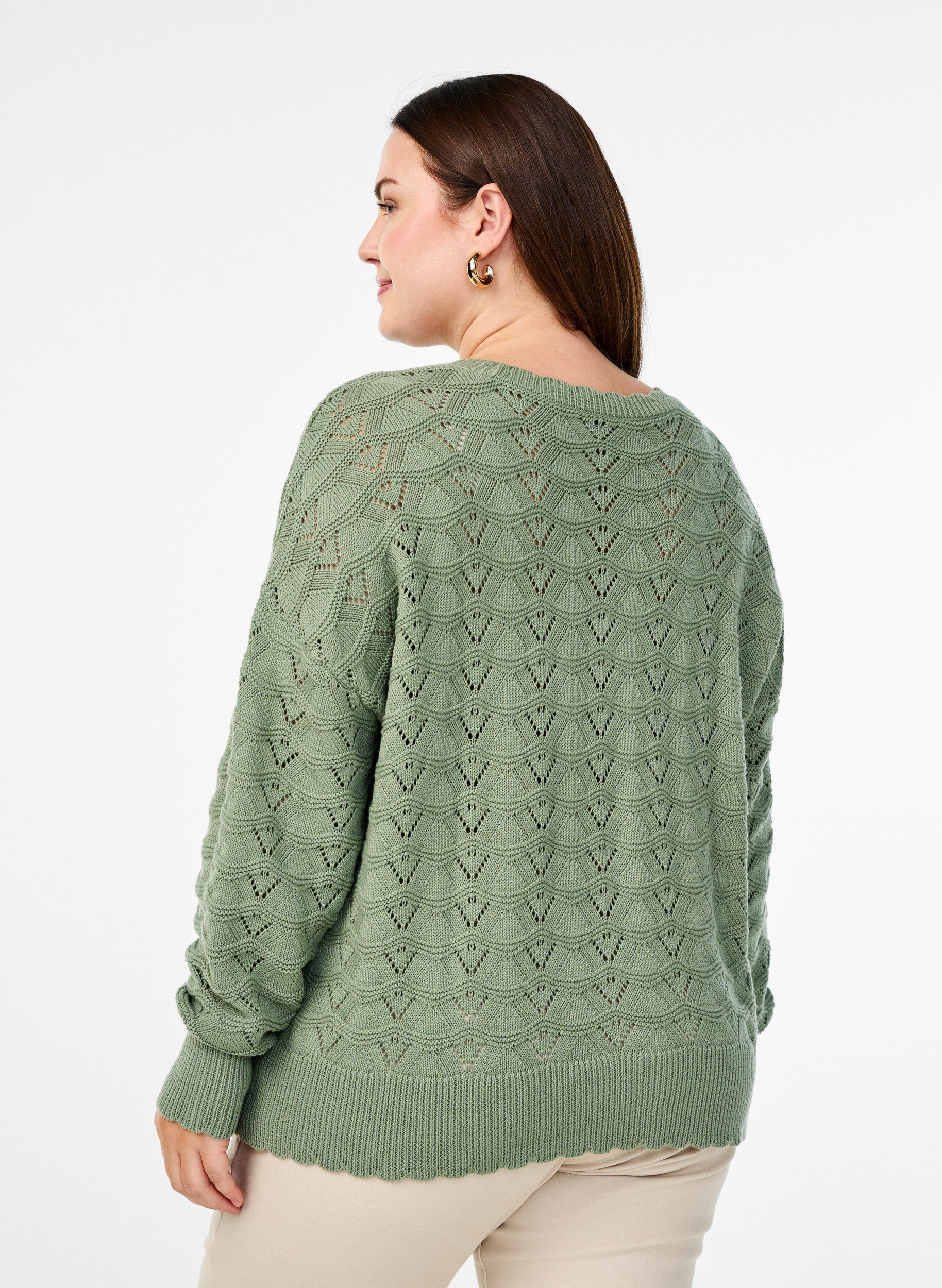 ZizziStrickbluse mit Lochmuster und langen &Auml;rmeln, Green Bay, Model image number 1