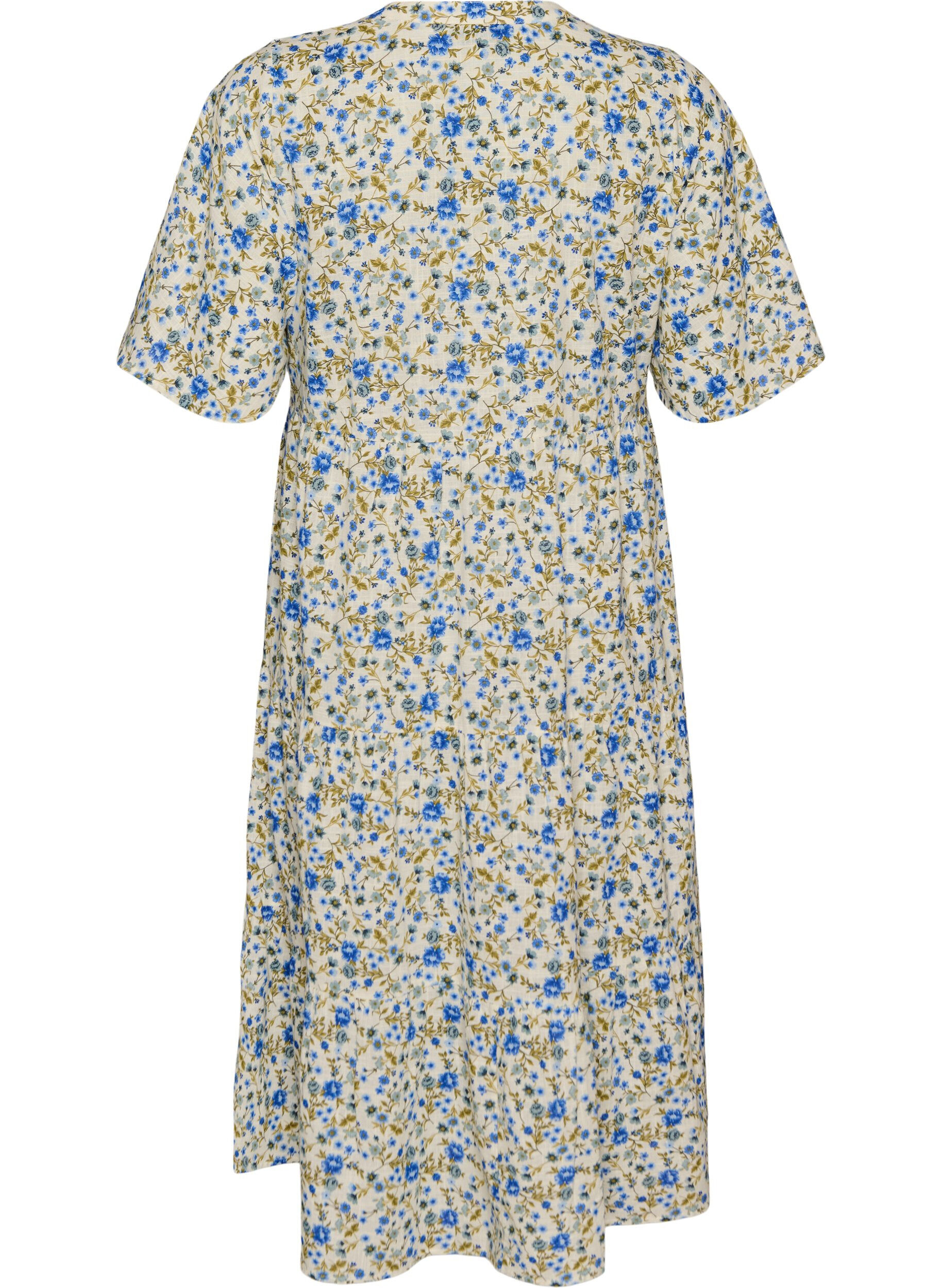 ZizziBaumwoll-Midikleid mit Blumenprint, Blau, Packshot image number 1