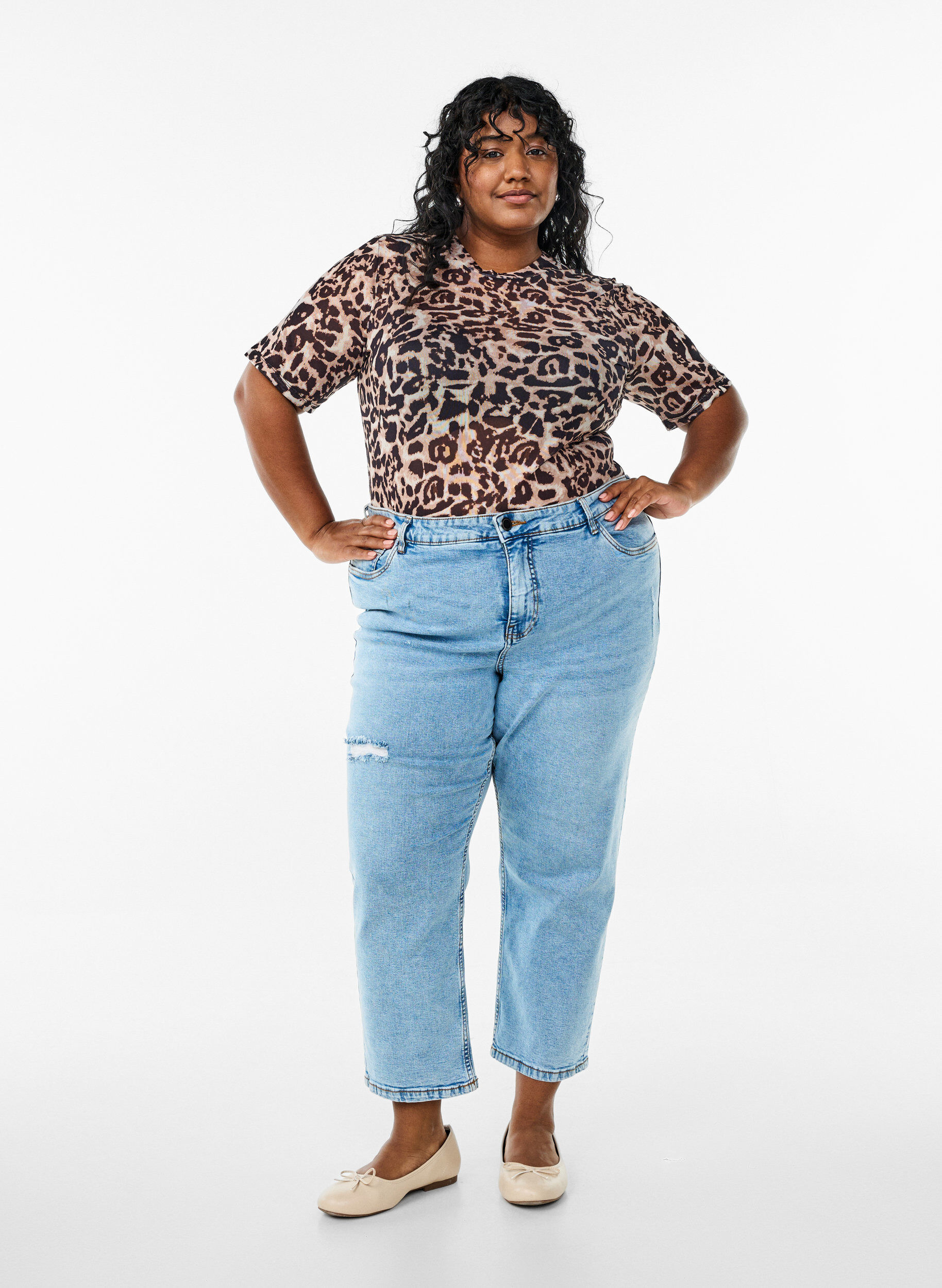 ZizziBluse aus Mesh, mit kurzen &Auml;rmeln, Braun, Model image number 1