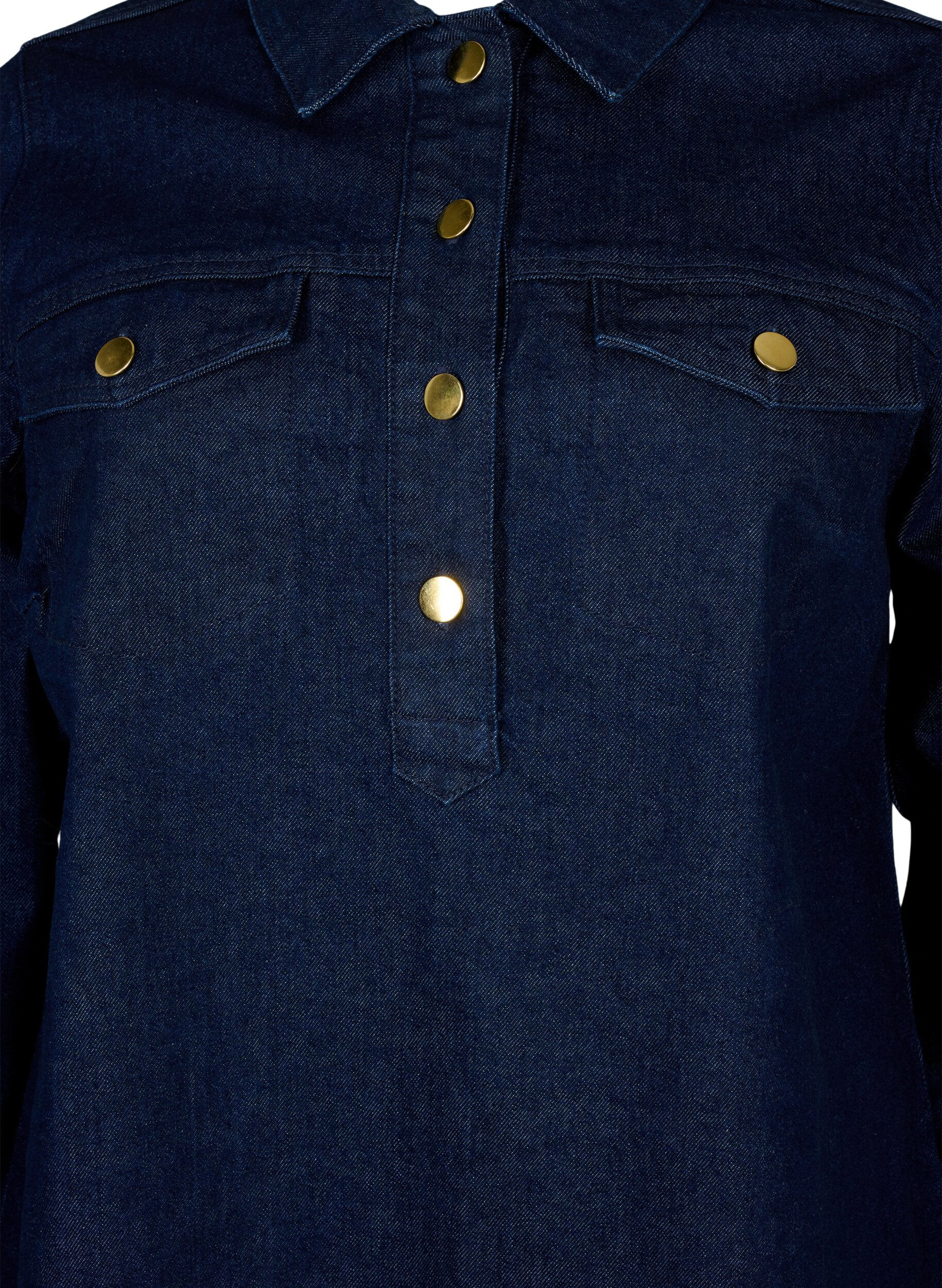 ZizziDenim-Kleid mit A-Form und Kn&ouml;pfen, Dark Blue Denim, Packshot image number 2