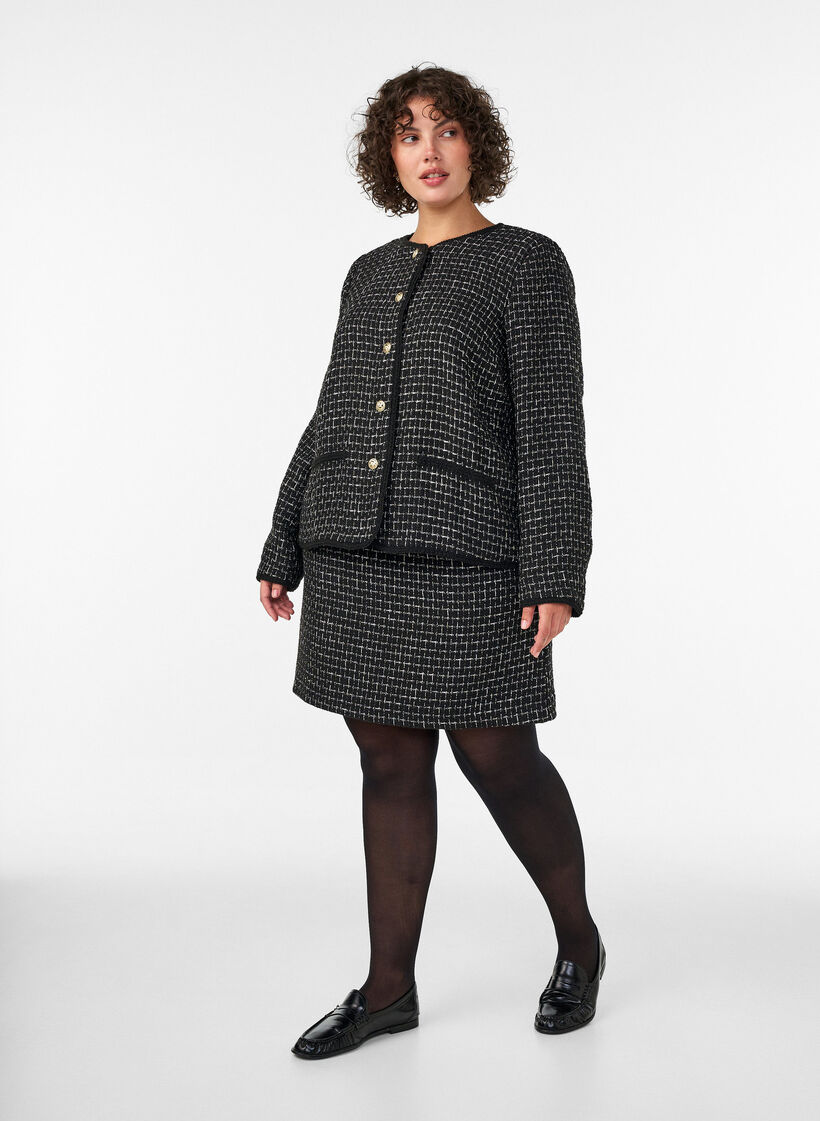 Jacke aus Boucl&eacute; mit goldfarbenen Kn&ouml;pfen, Schwarz, Model image number 1