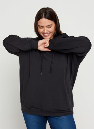 Sweatshirt mit Taschen und Kapuze, Black, Model image number 0