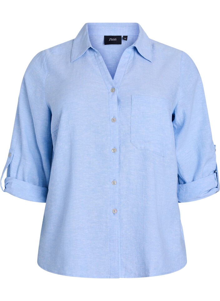 Bluse aus Leinen und Viskose mit 3/4-&Auml;rmeln, Blau, Packshot image number 0