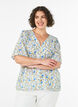 Kurz&auml;rmelige Bluse aus Baumwolle mit V-Ausschnitt, Blau, Model image number 0