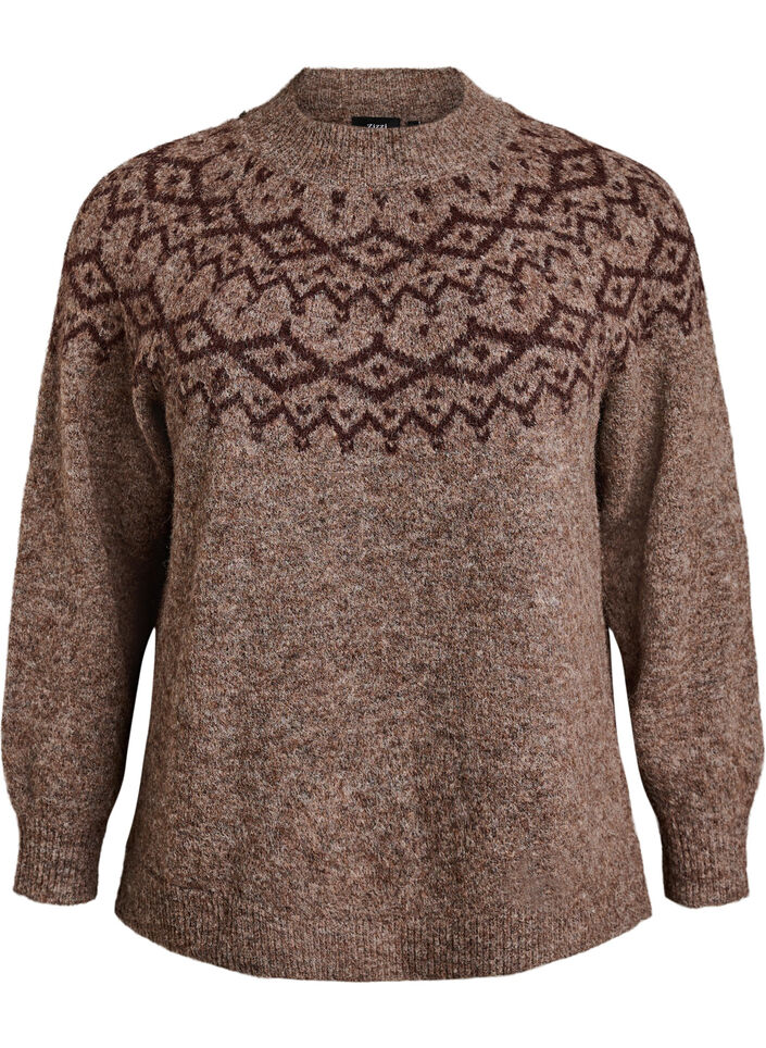Pullover mit nordischem Muster, Braun, Packshot image number 0