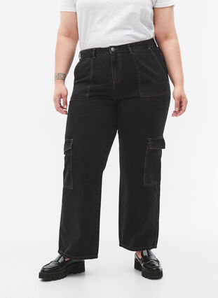 Gerade geschnittene Cargo-Jeans, Black Stone, Model image number 2