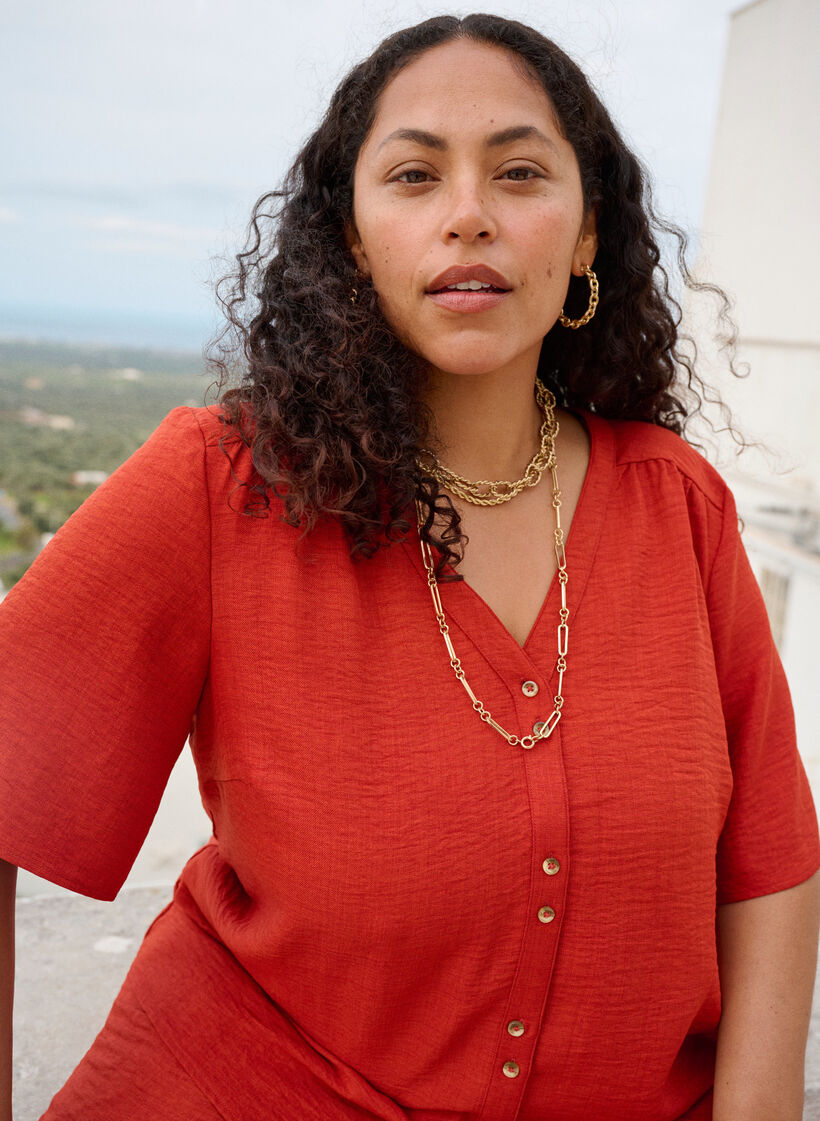 Hemdbluse mit V-Ausschnitt und kurzen &Auml;rmeln, Rot, Image image number 0