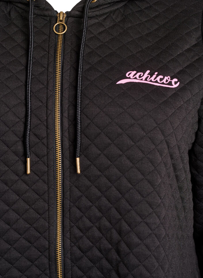 Lange gesteppte Sportstrickjacke mit Rei&szlig;verschluss, Schwarz, Packshot image number 2