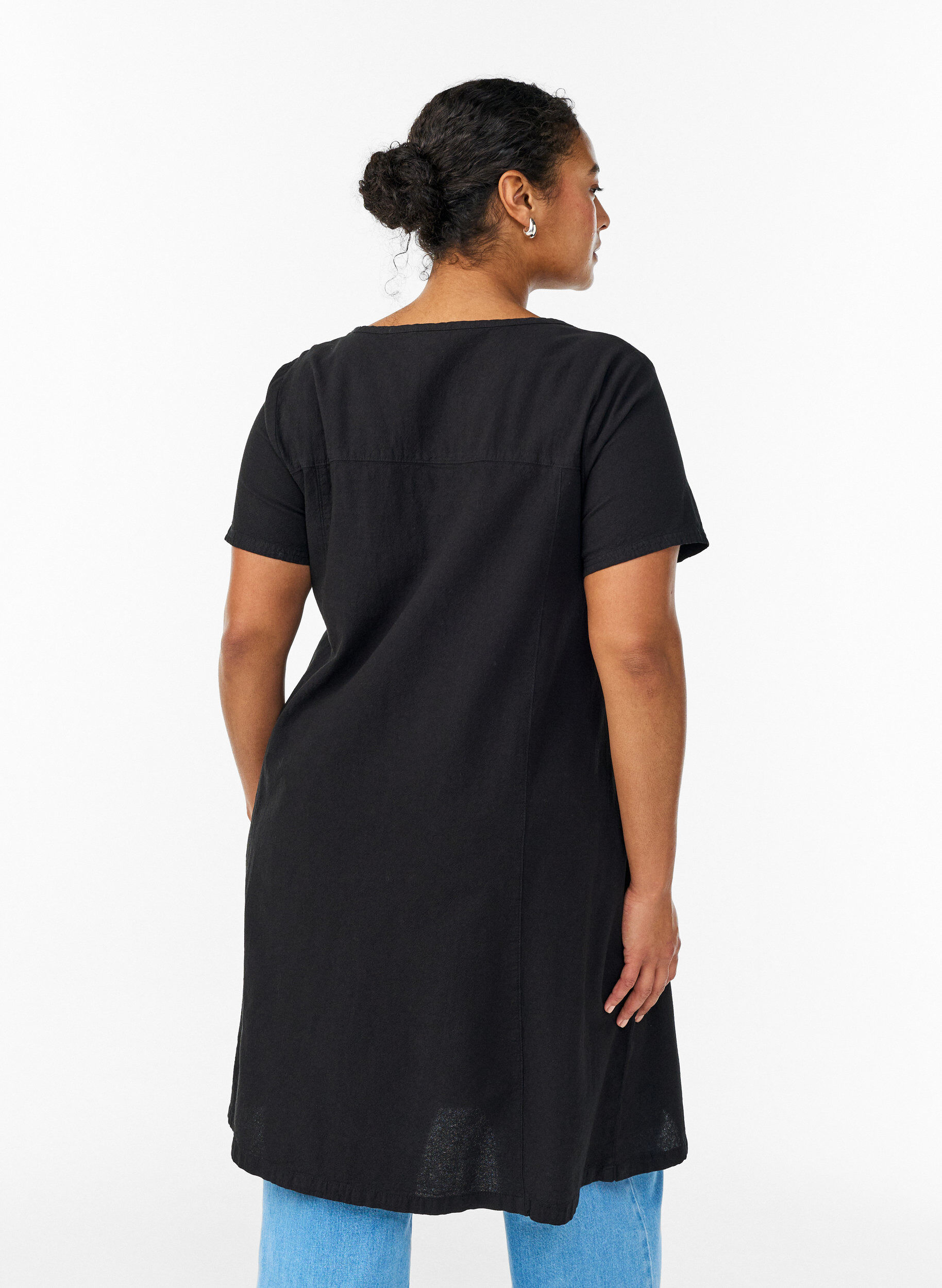ZizziKurzarm Kleid aus Baumwolle, Schwarz, Model image number 2
