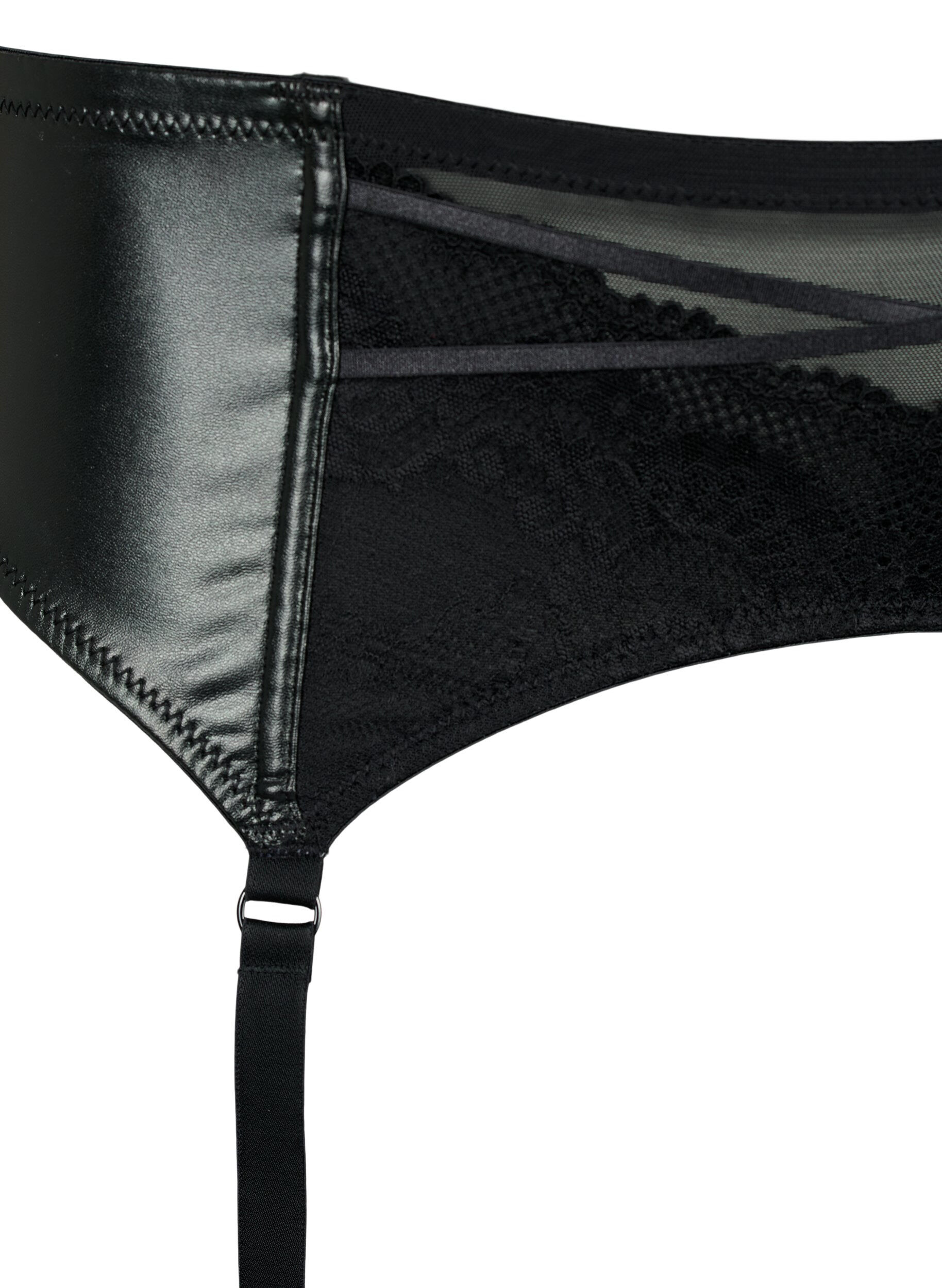 ZizziGl&auml;nzender Strumpfhalter mit Spitze, Black, Packshot image number 2