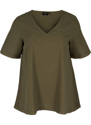 Kurzarm Bluse aus Baumwolle, Ivy Green, Packshot image number 0