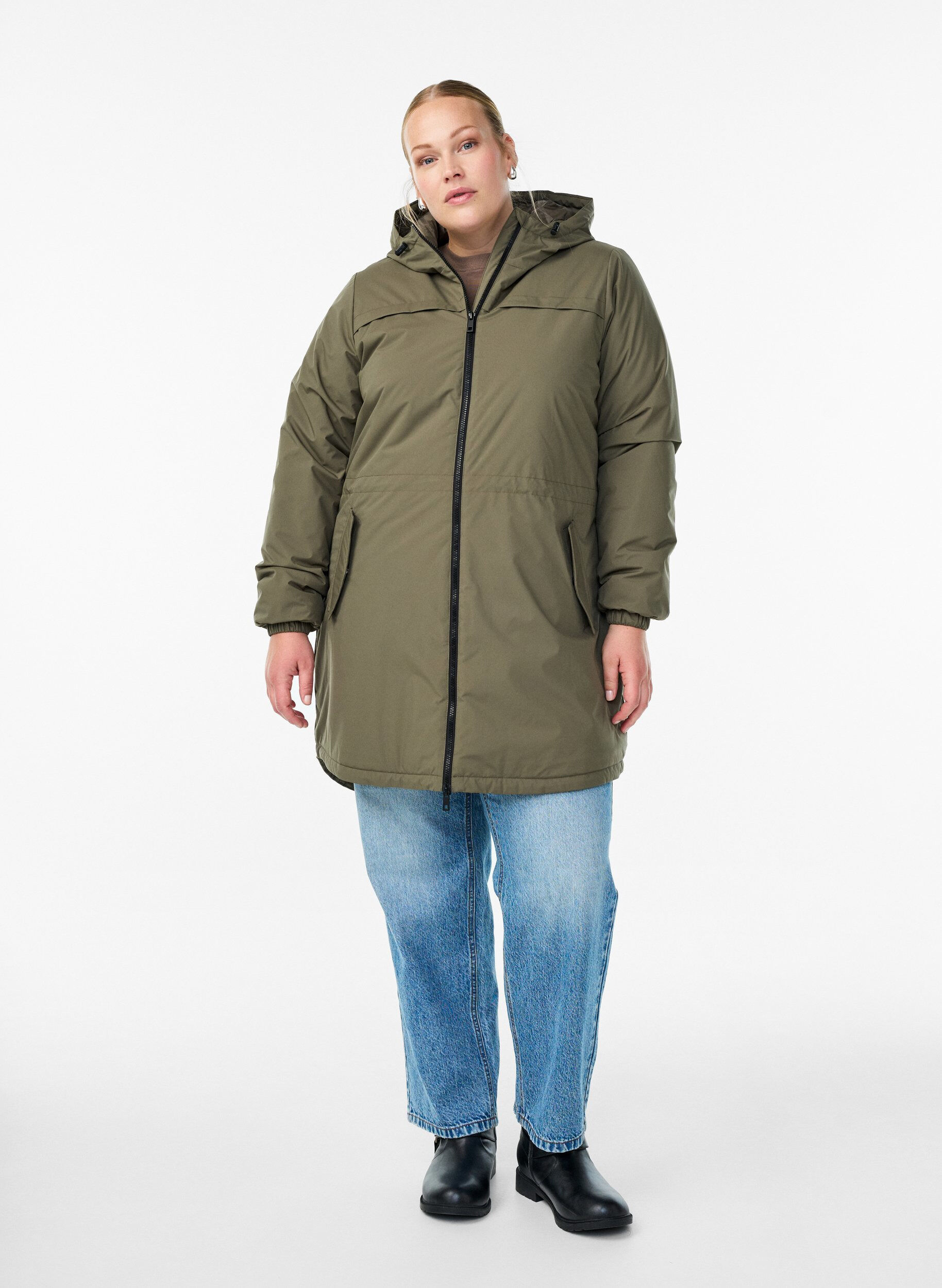 ZizziLeichter gepolsterter Parka mit Kapuze, Gr&uuml;n, Model image number 1