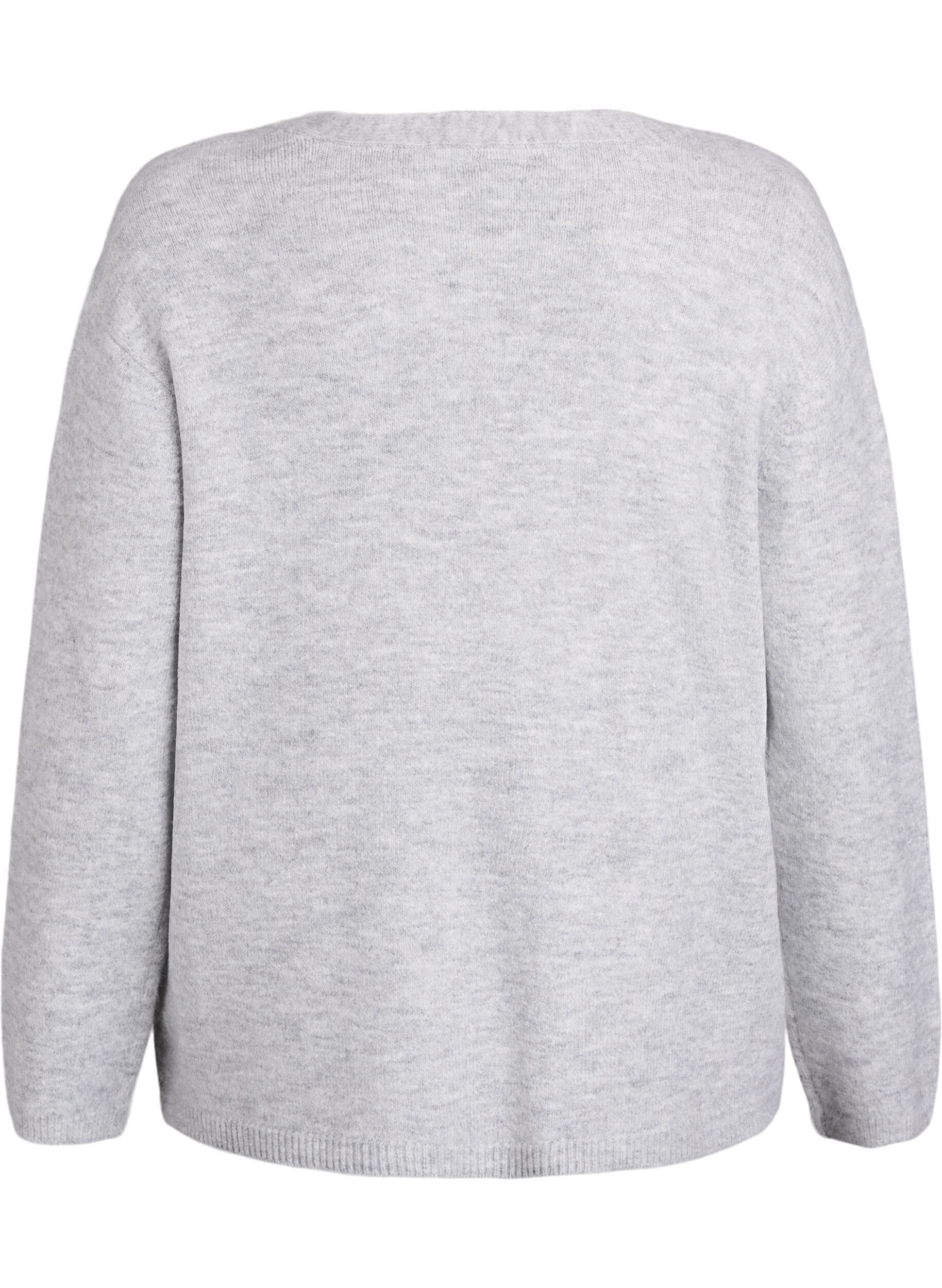 ZizziStrickjacke mit V-Ausschnitt und aufgestickten Blumen, Grau, Packshot image number 1